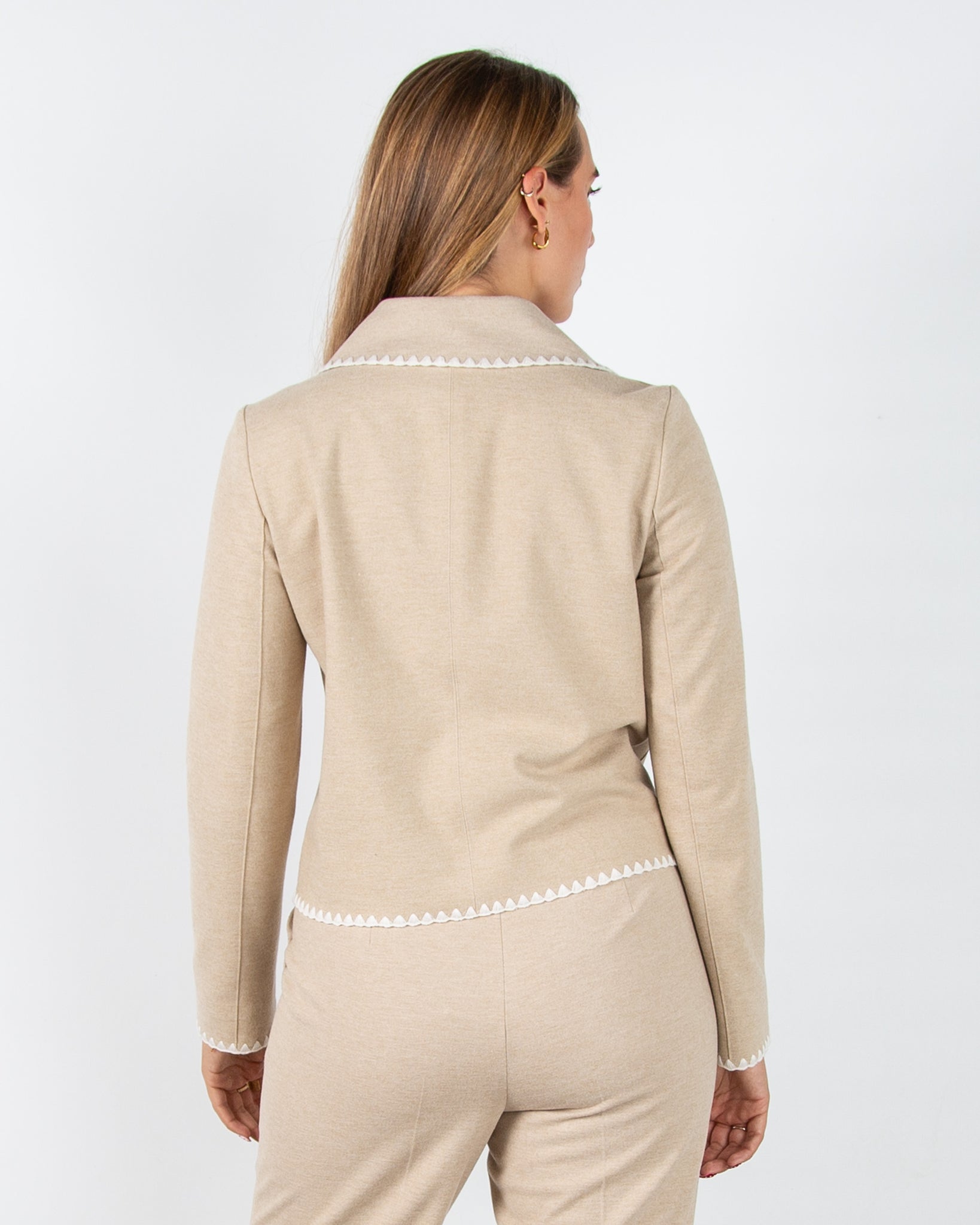 Robell Hilda Smart Soft Jacket With Stitch Edge Detail Ecru 14