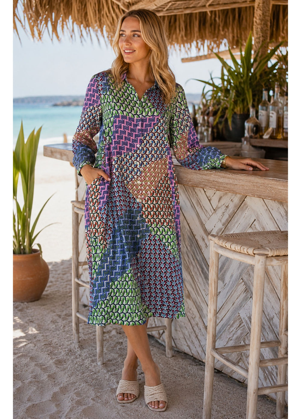 Sahara Geometric Oversized Shirt Dress Multi