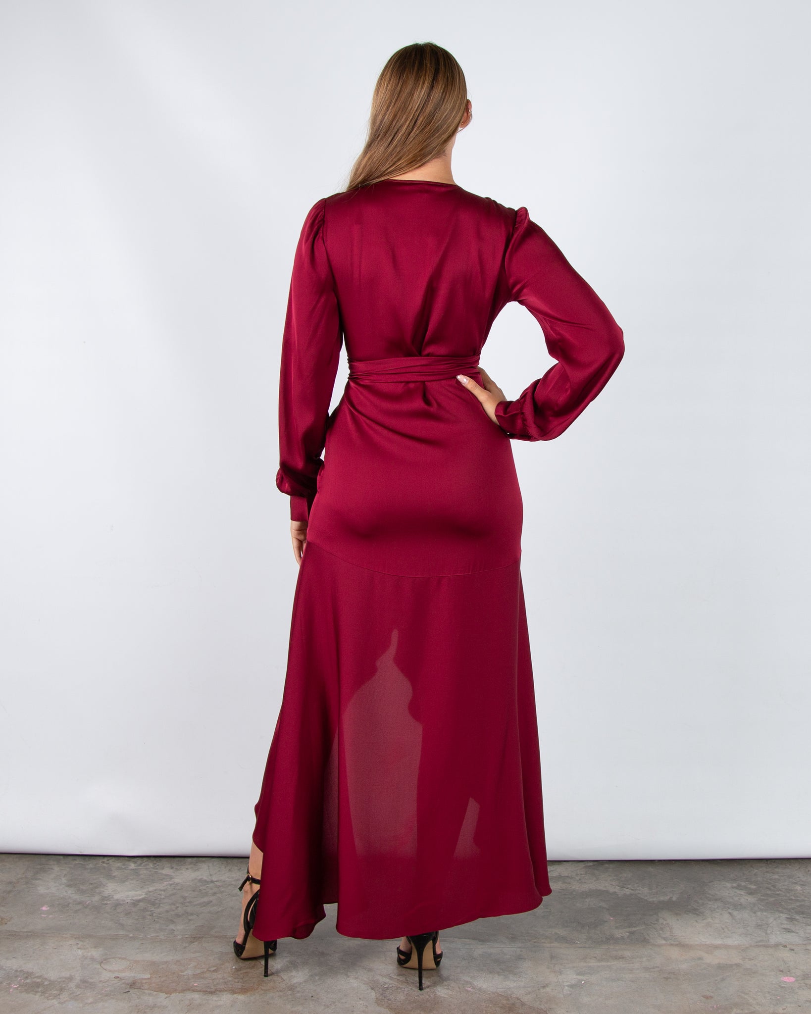 Silk95 Ananda Silk Wrap Dress With Tiered Hem Dark Ruby