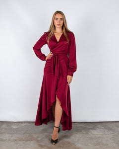 Silk95 Ananda Silk Wrap Dress With Tiered Hem Dark Ruby SisterOnlinestore Silk95 Ananda Silk Wrap Dress With Tiered Hem Dark Ruby SisterOnlinestore