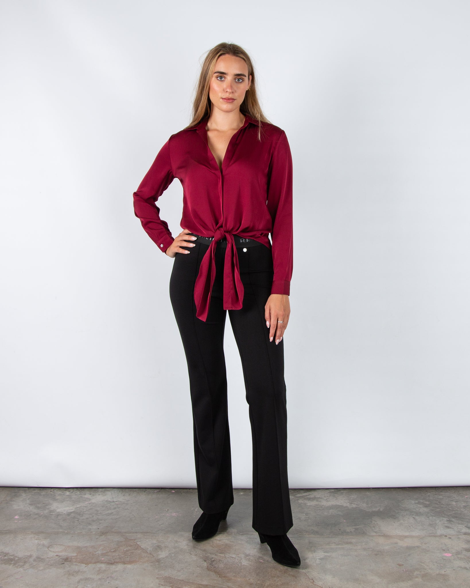 Silk95 Thai Silk Shirt Blouse With Tie Hem Dark Ruby