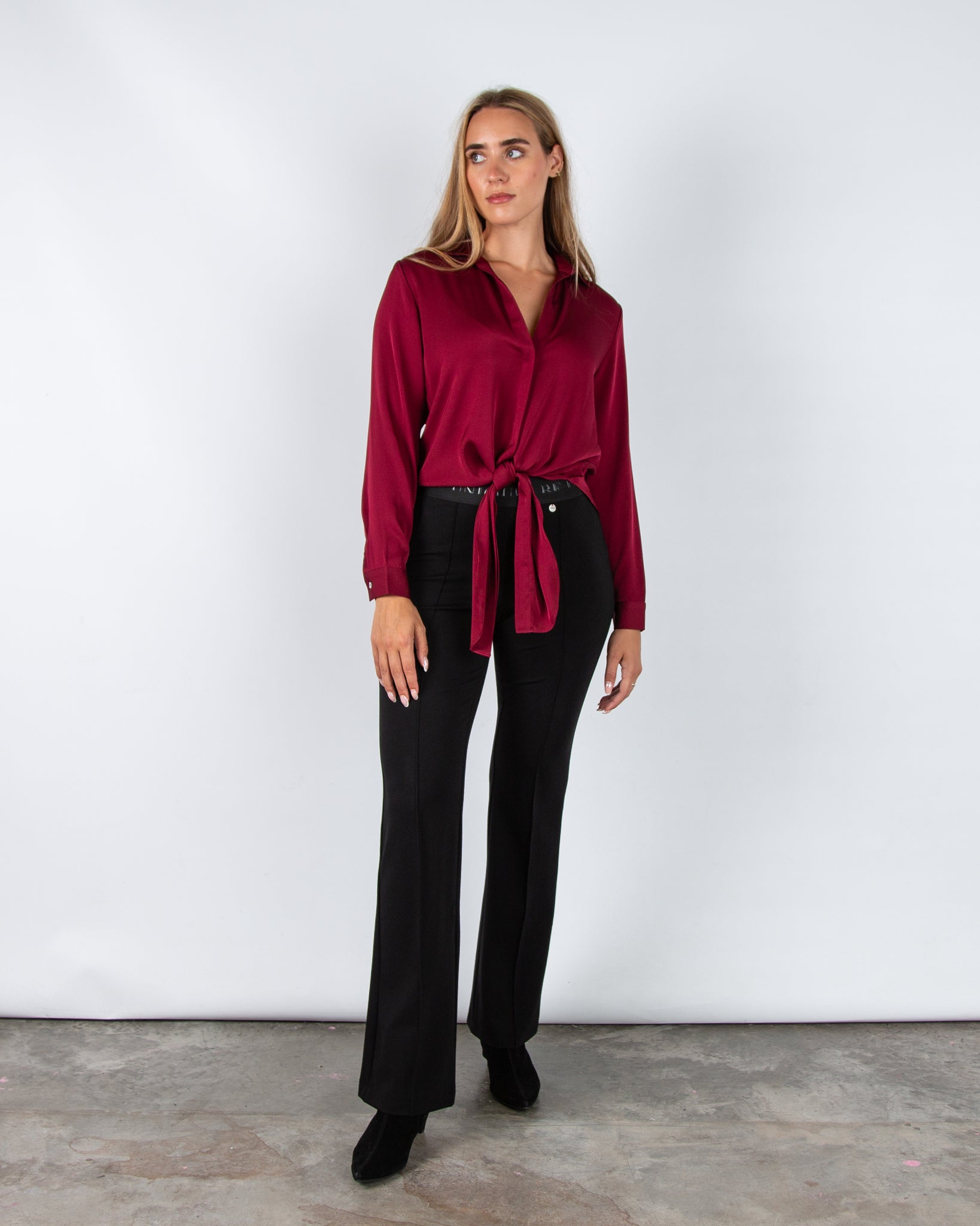Silk95 Thai Silk Shirt Blouse With Tie Hem Dark Ruby