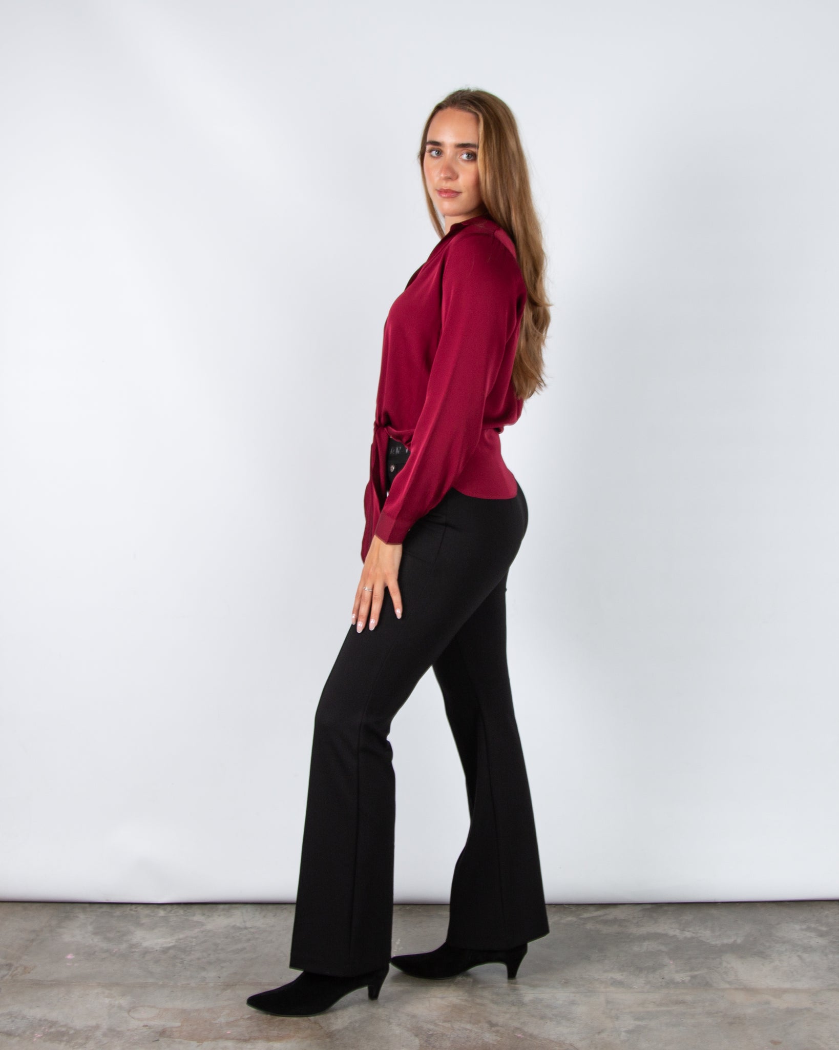 Silk95 Thai Silk Shirt Blouse With Tie Hem Dark Ruby