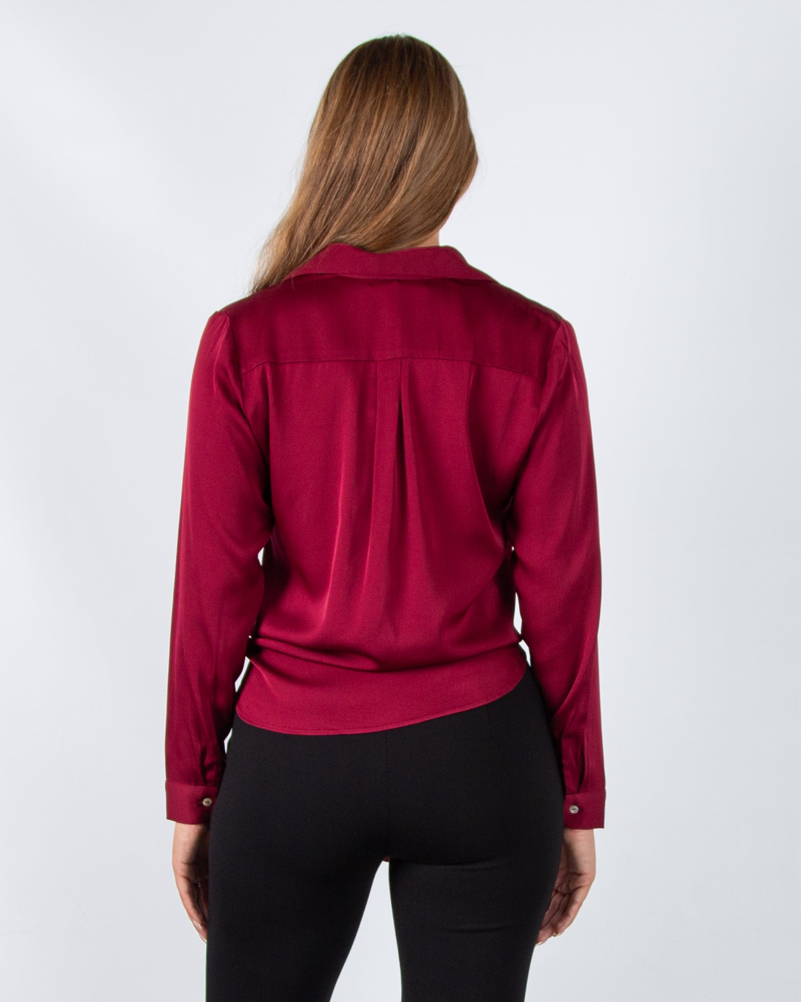 Silk95 Thai Silk Shirt Blouse With Tie Hem Dark Ruby