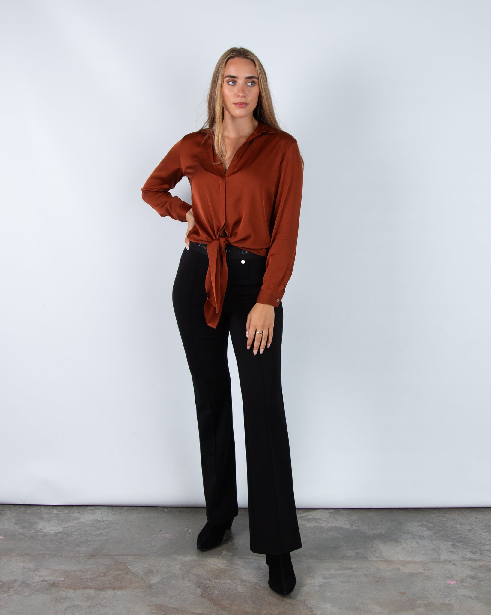 Silk95 Thai Silk Shirt Blouse With Tie Hem Truffle