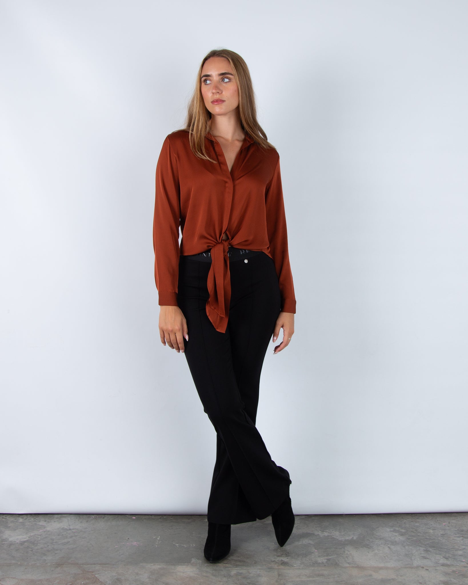 Silk95 Thai Silk Shirt Blouse With Tie Hem Truffle