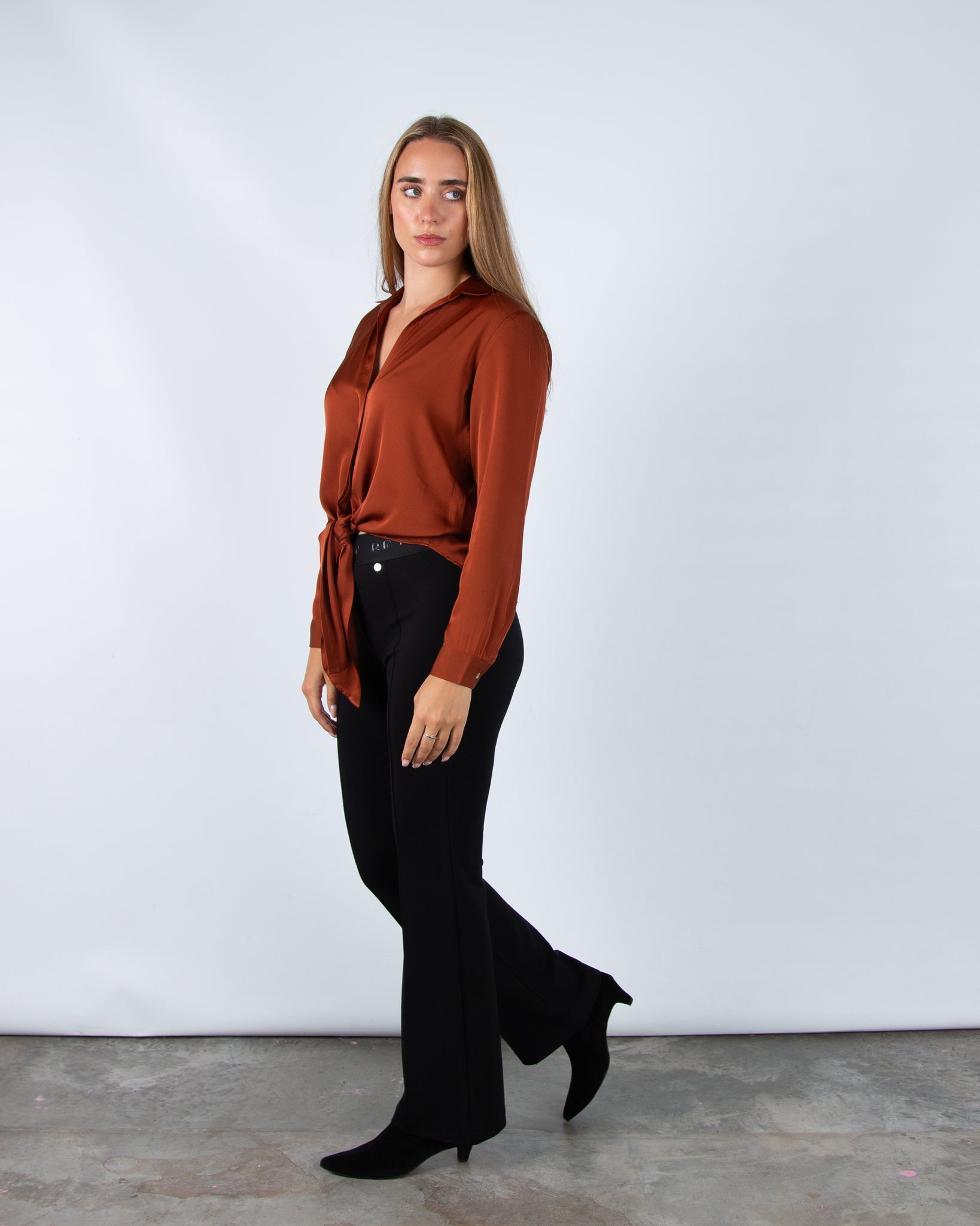 Silk95 Thai Silk Shirt Blouse With Tie Hem Truffle