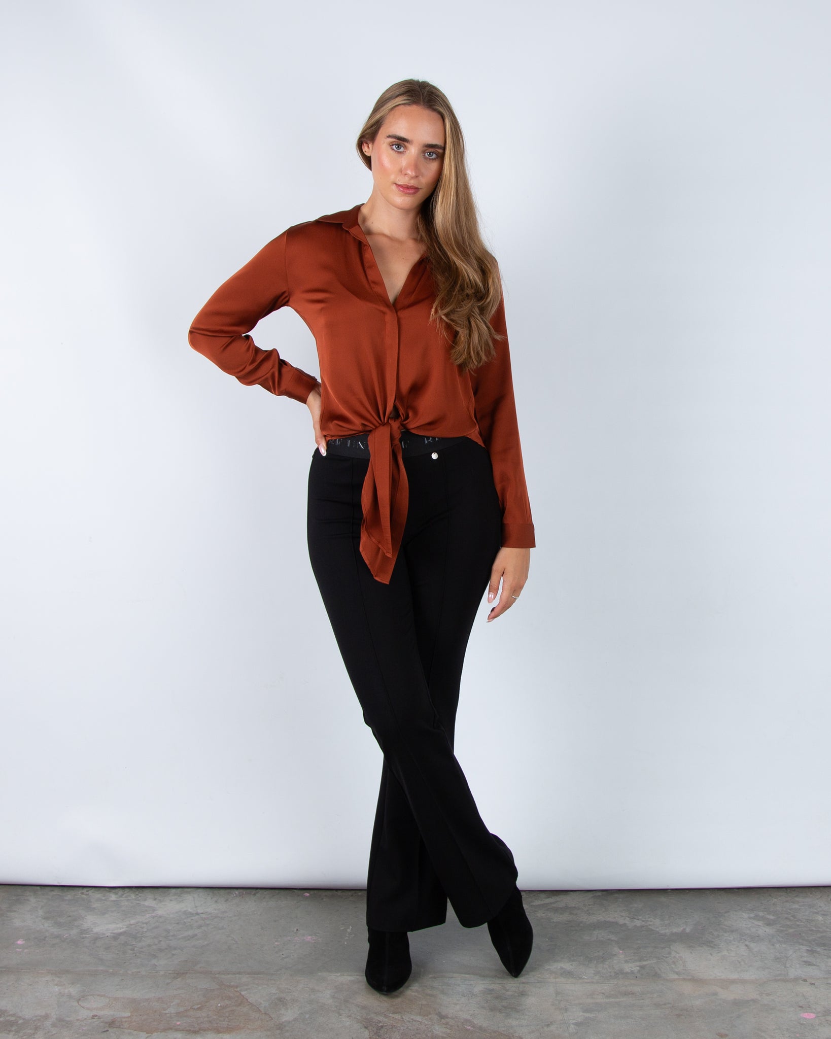 Silk95 Thai Silk Shirt Blouse With Tie Hem Truffle