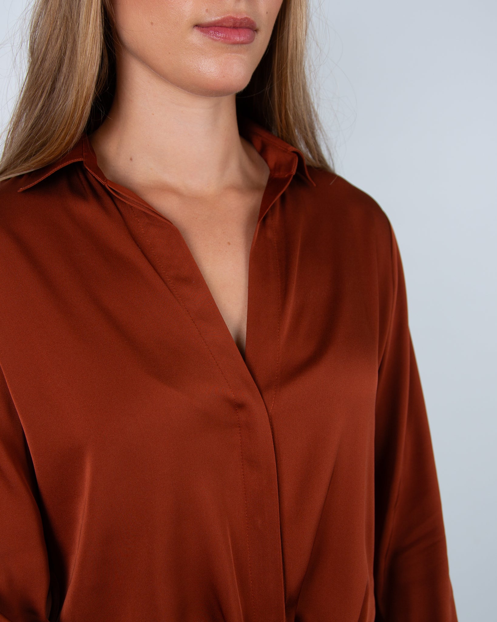 Silk95 Thai Silk Shirt Blouse With Tie Hem Truffle