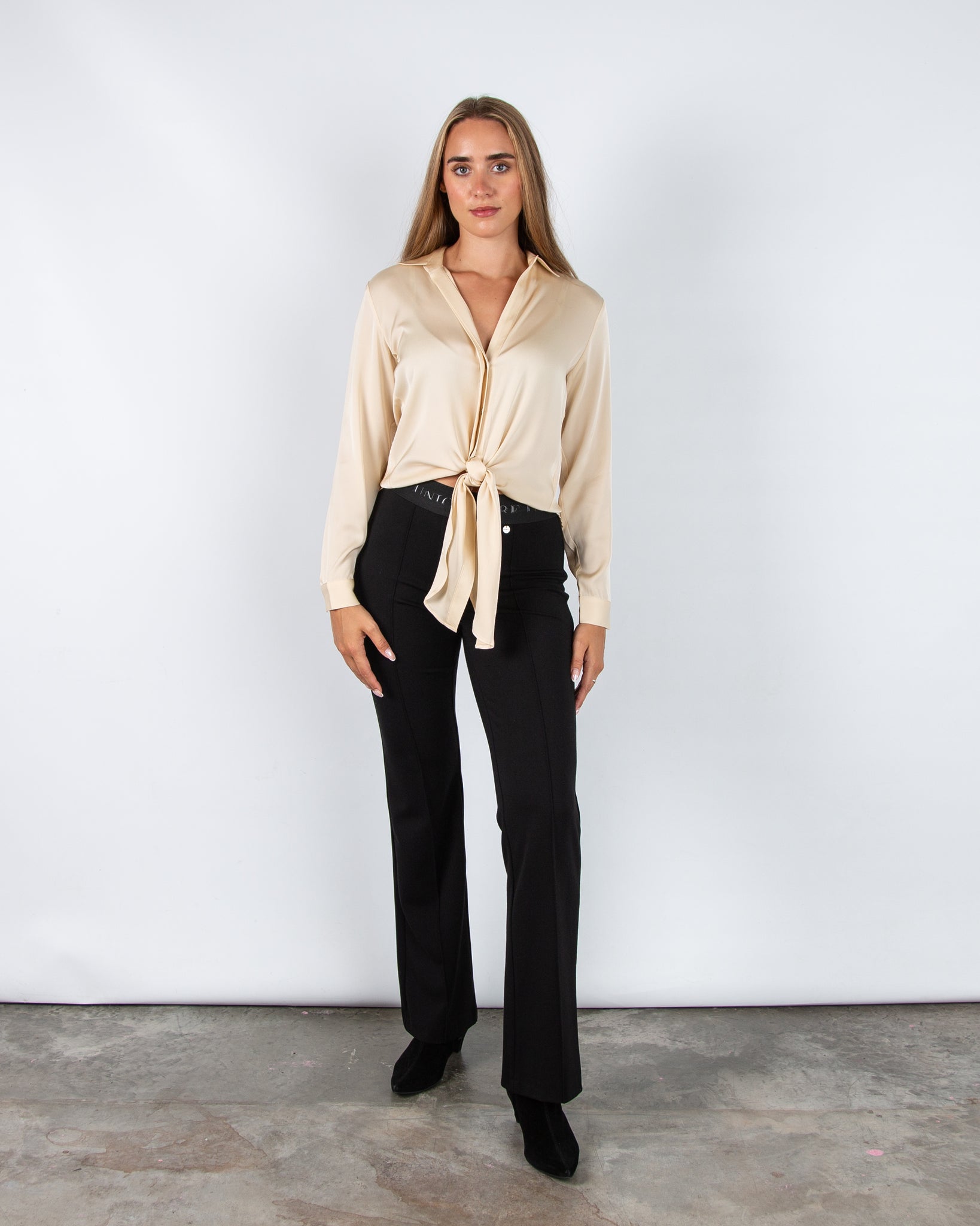 Silk95 Thai Silk Shirt Blouse With Tie Hem Ivory