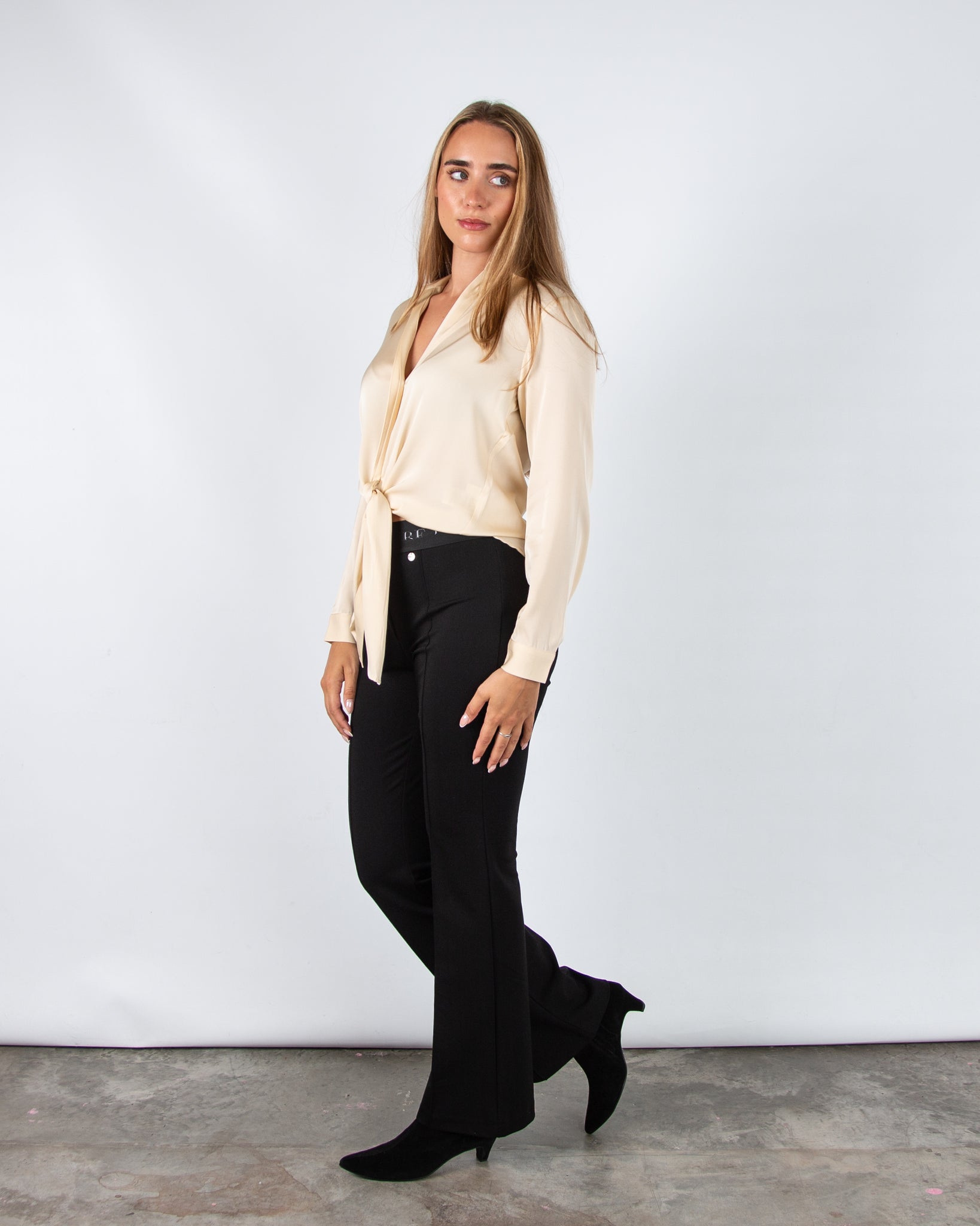 Silk95 Thai Silk Shirt Blouse With Tie Hem Ivory