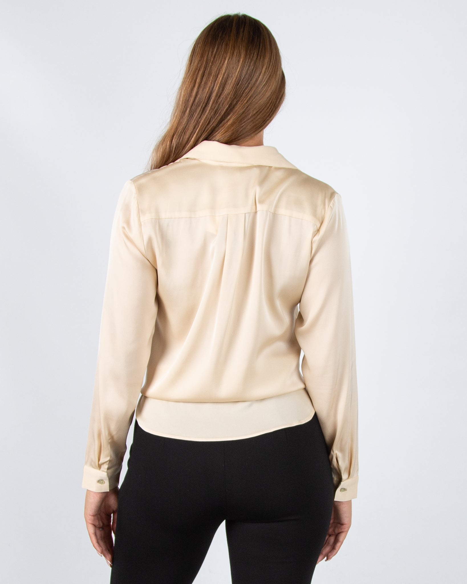 Silk95 Thai Silk Shirt Blouse With Tie Hem Ivory