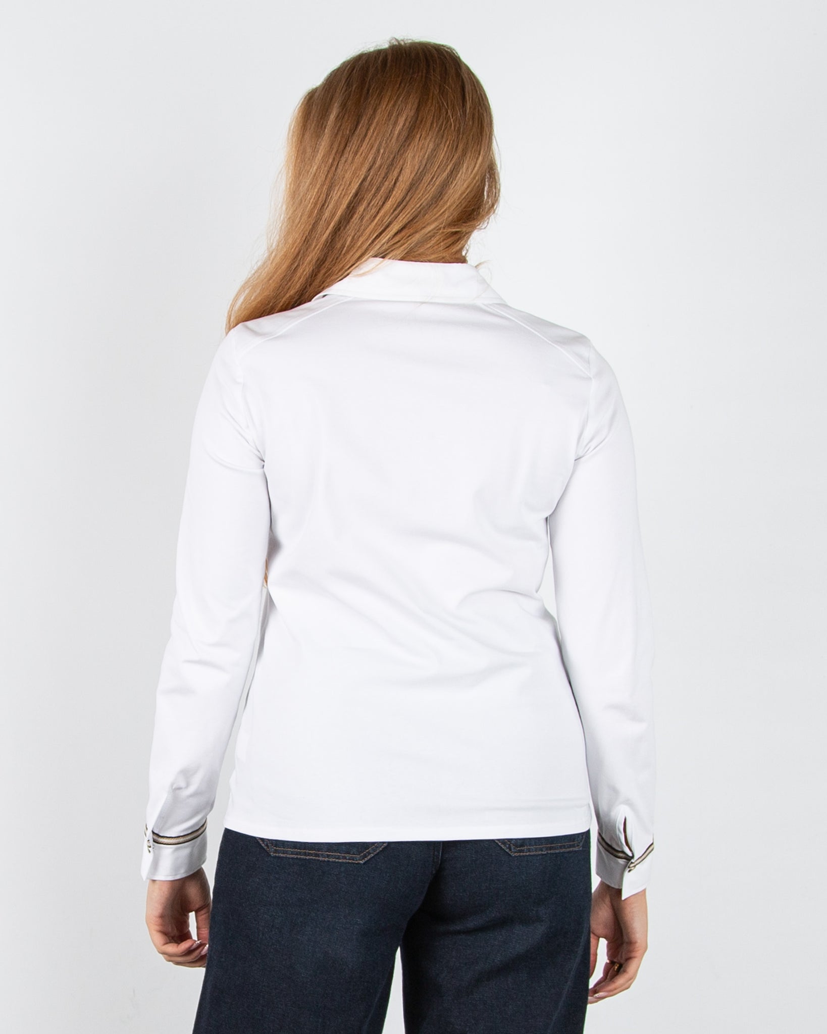 Tinta Style Ecos Zip Fitted Cotton Stretch Shirt With Ribbon White