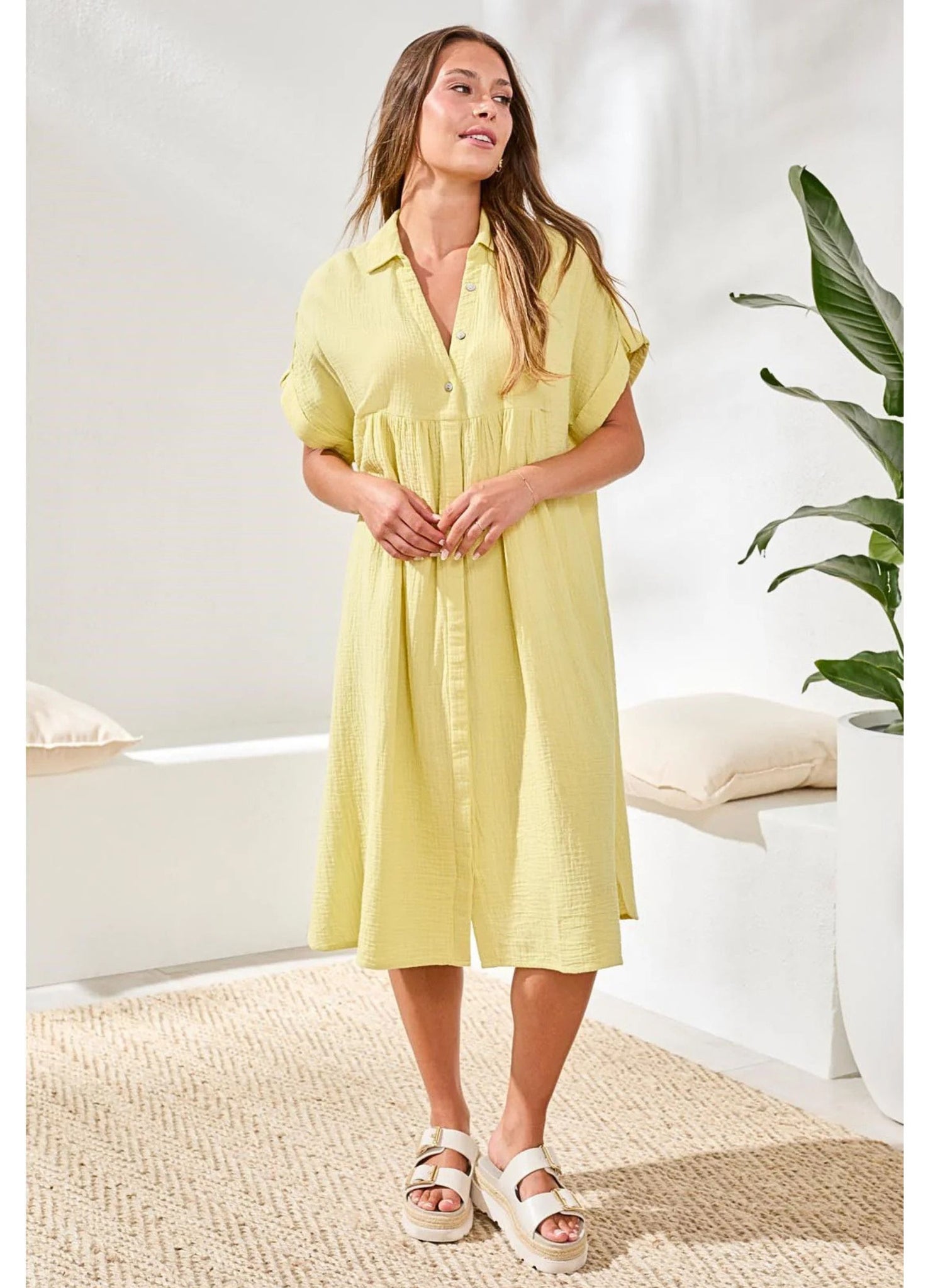 tribal fashion dress Tribal Fashion Cheesecloth Gathered Short Sleeve Dress with Collar Lem –  SisterOnlinestore