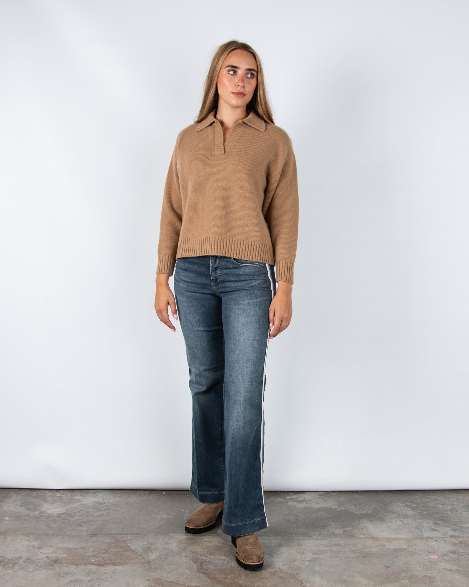 Weekend By Maxmara Agre Wool Jumper With Rib Trim And Collar Camel 005