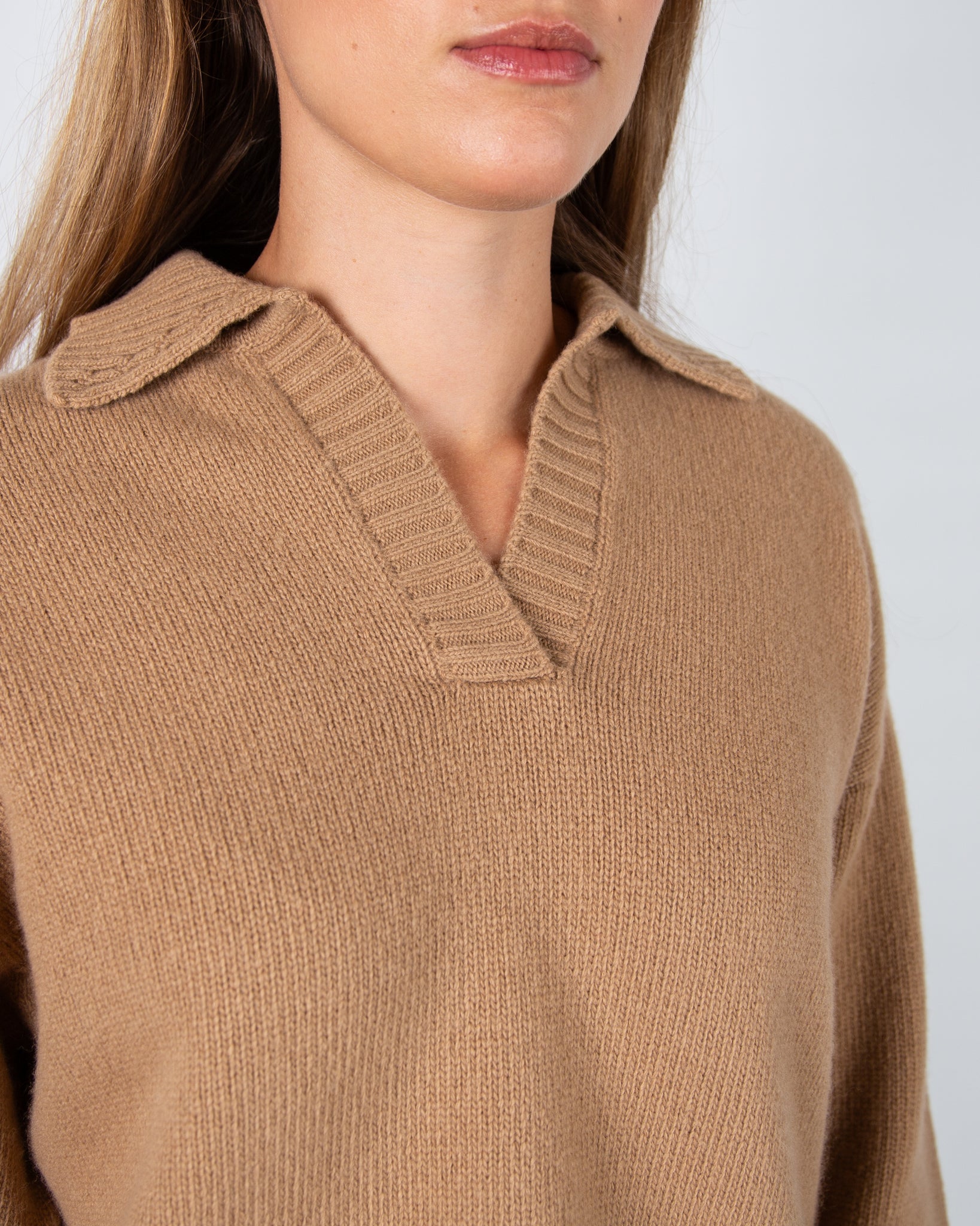 Weekend By Maxmara Agre Wool Jumper With Rib Trim And Collar Camel 005