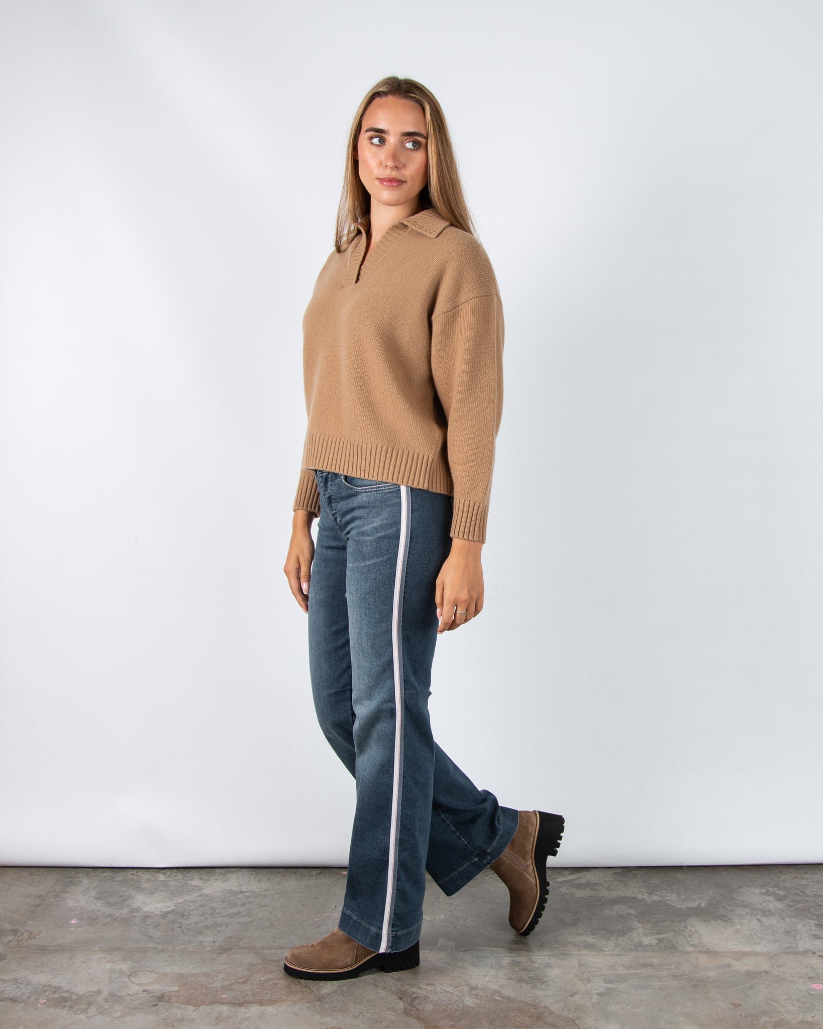 Weekend By Maxmara Agre Wool Jumper With Rib Trim And Collar Camel 005