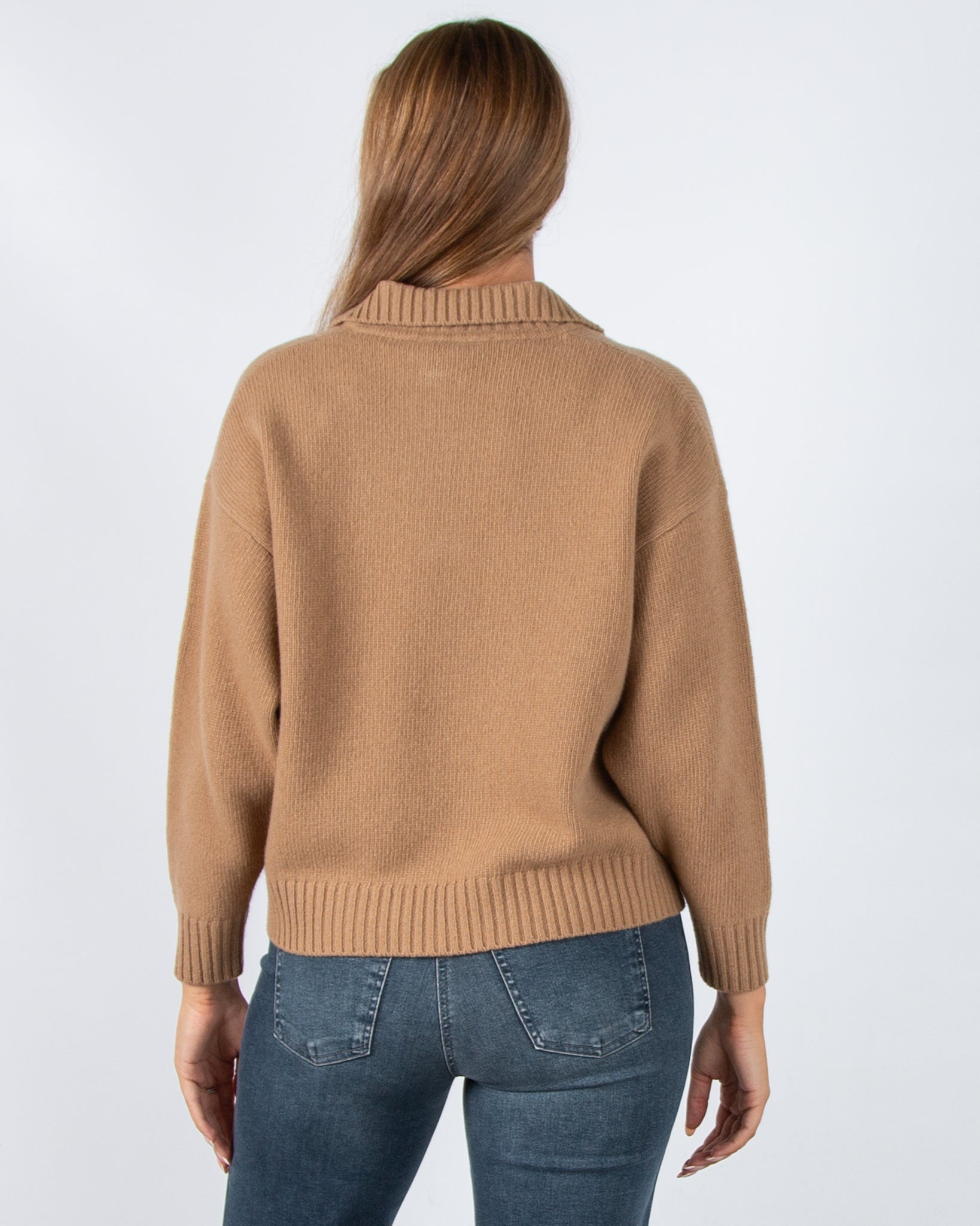 Weekend By Maxmara Agre Wool Jumper With Rib Trim And Collar Camel 005