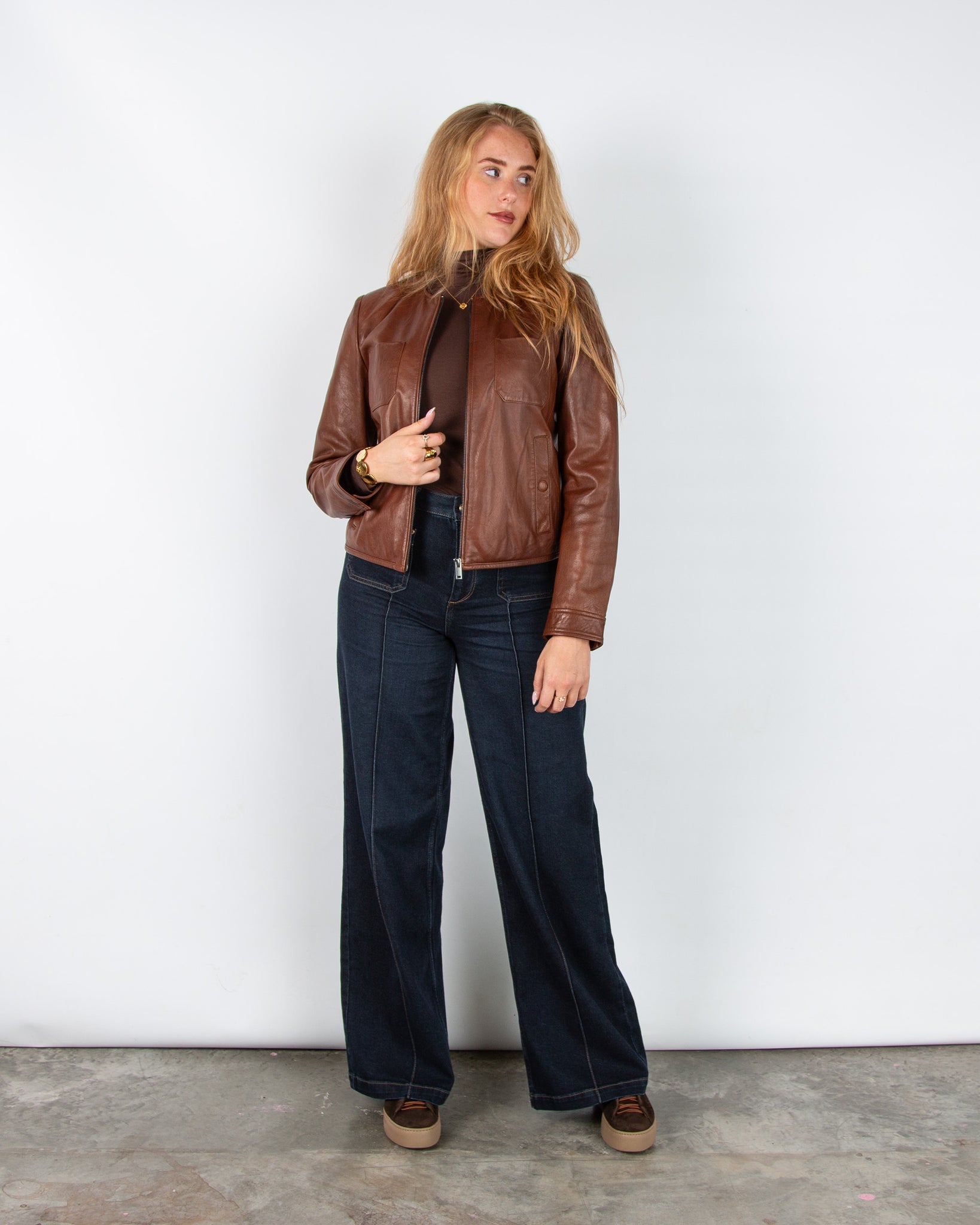 Weekend By Maxmara Otto Collarless Fitted Leather Jacket Chestnut