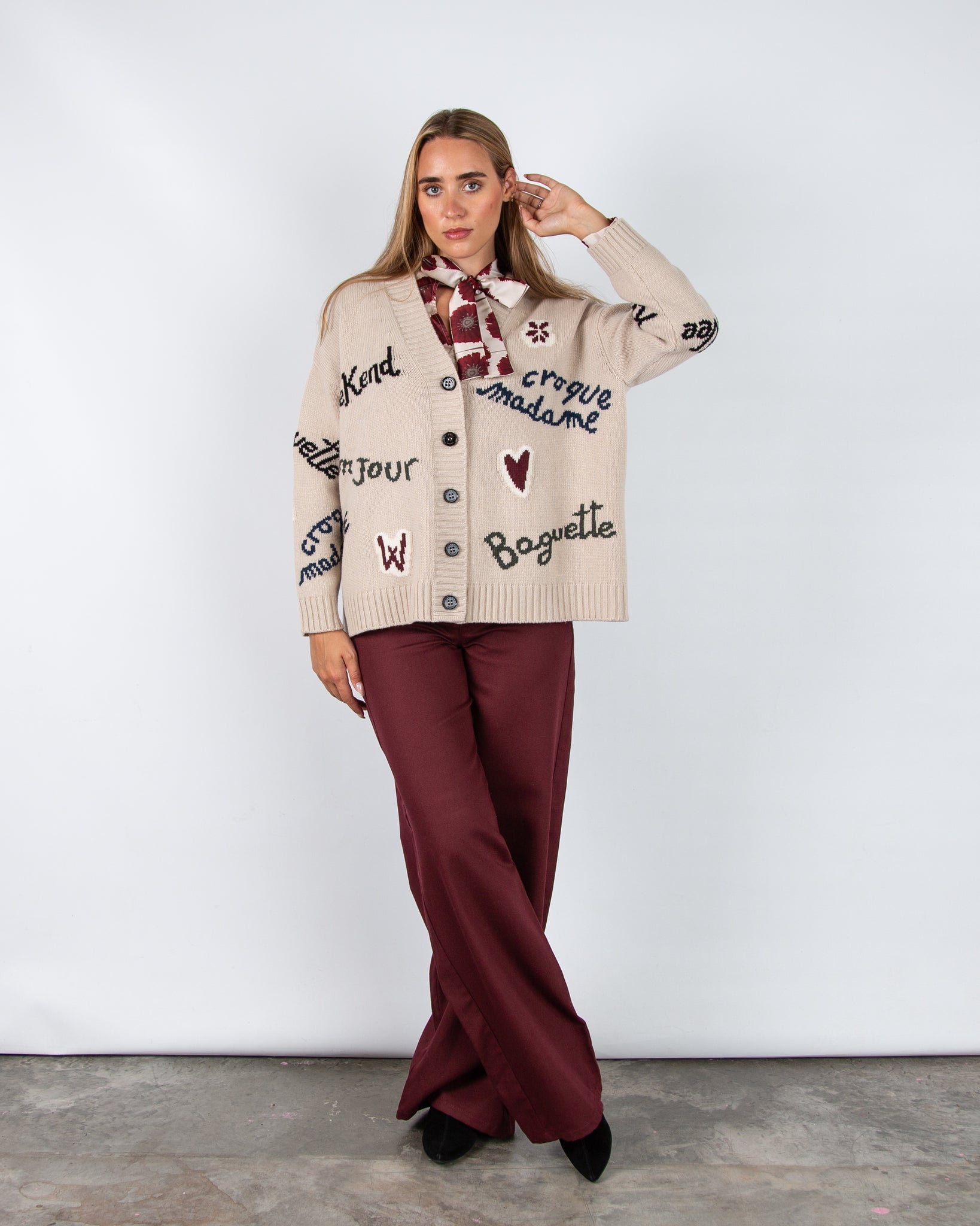 Weekend By Maxmara Belgio Calligraphy Oversized Knitted Cardigan Beige