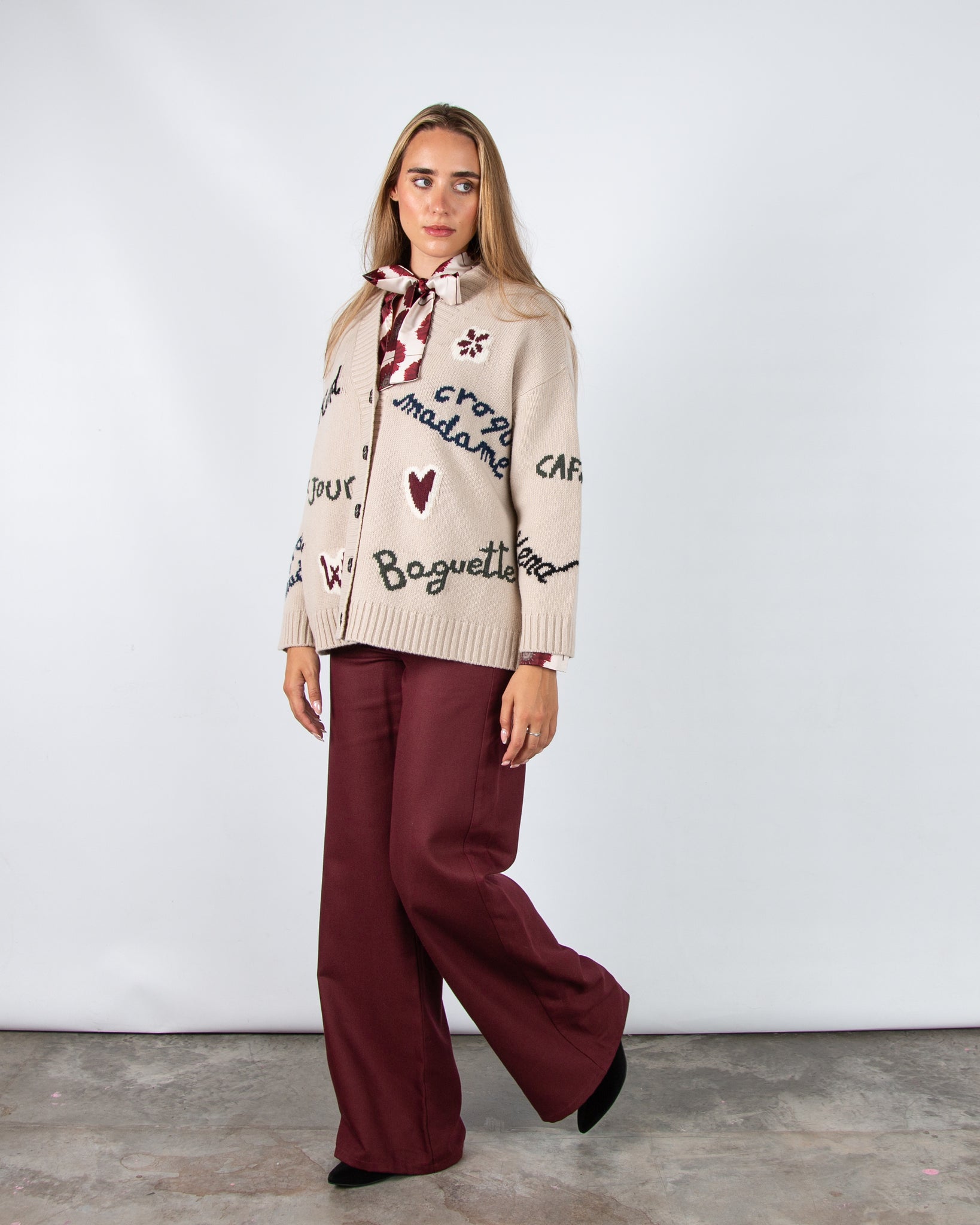 Weekend By Maxmara Belgio Calligraphy Oversized Knitted Cardigan Beige