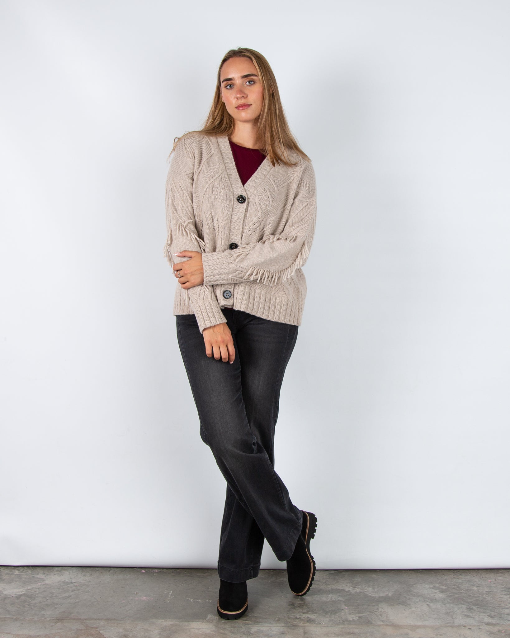 Weekend By Maxmara Stallo V Neck Cable Knit Cardigan Sand Melange 003
