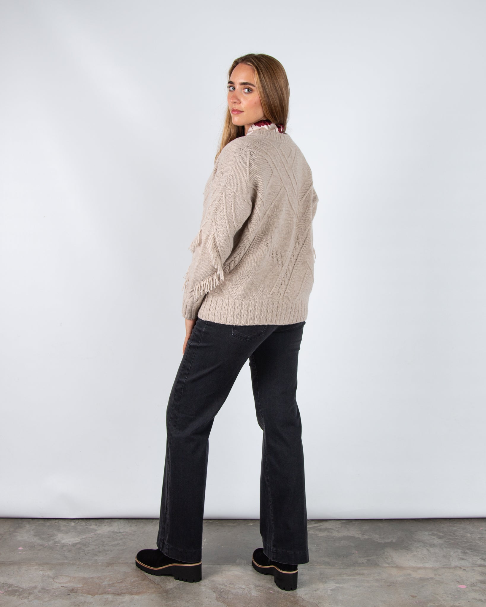 Weekend By Maxmara Stallo V Neck Cable Knit Cardigan Sand Melange 003