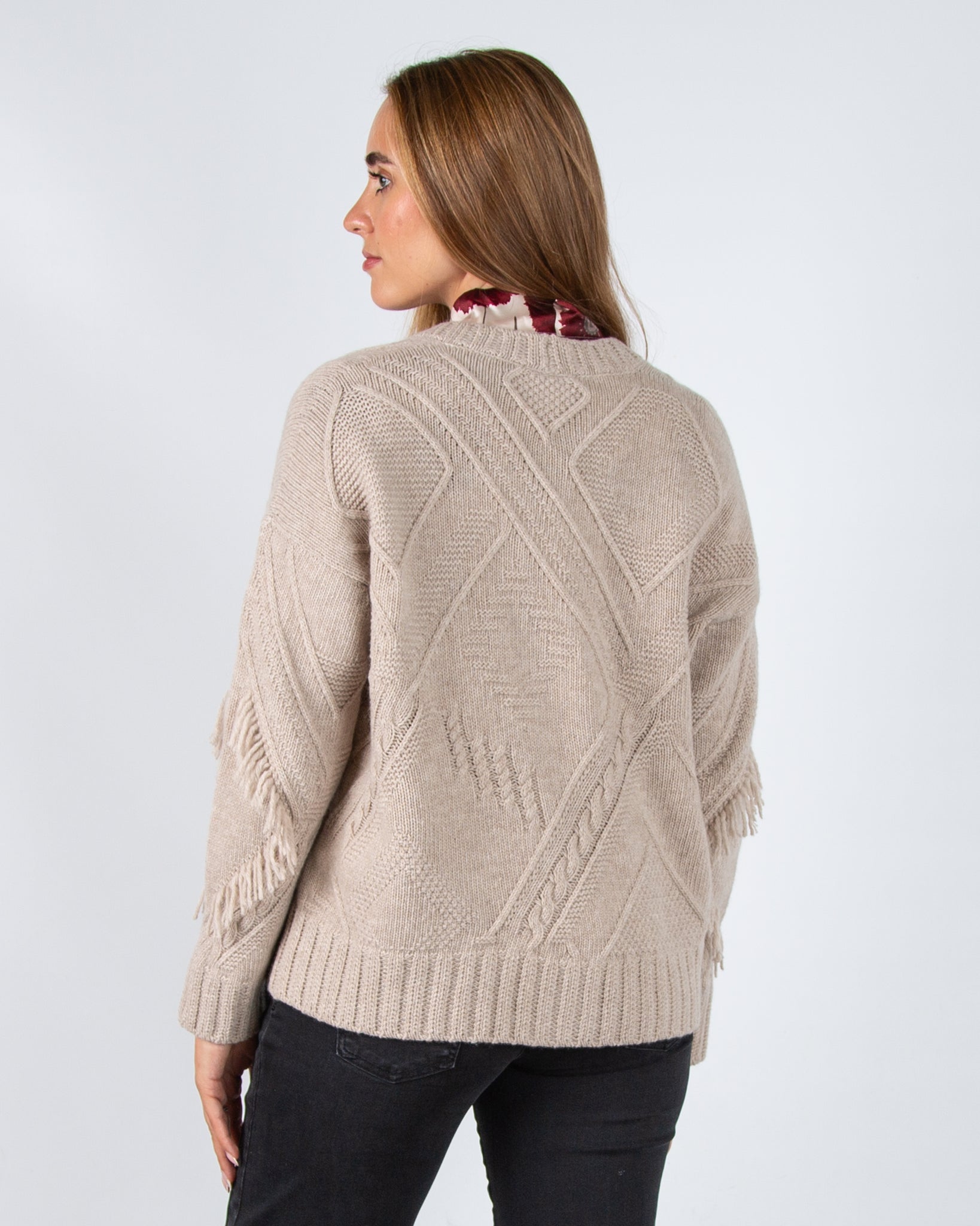 Weekend By Maxmara Stallo V Neck Cable Knit Cardigan Sand Melange 003