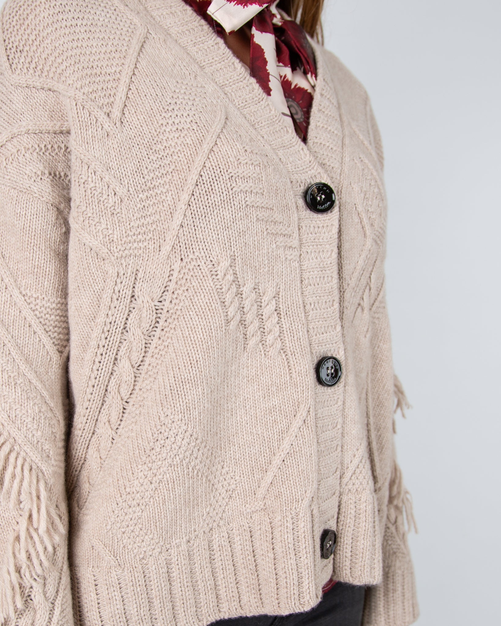 Weekend By Maxmara Stallo V Neck Cable Knit Cardigan Sand Melange 003