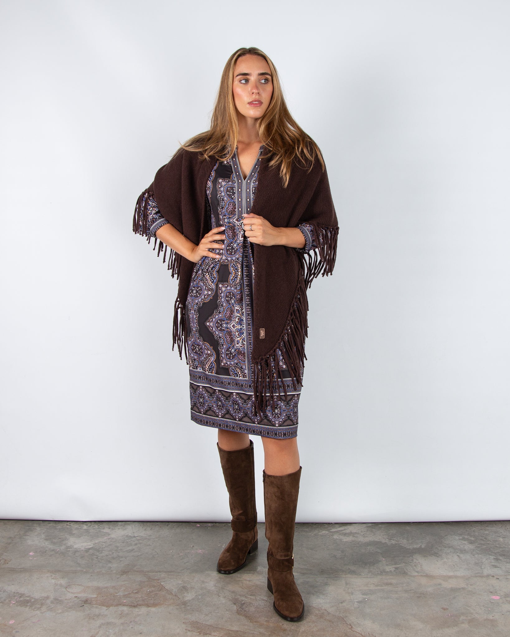 Weekend By Maxmara Tornado Tassel Trim Wool Shawl Chocolate 005