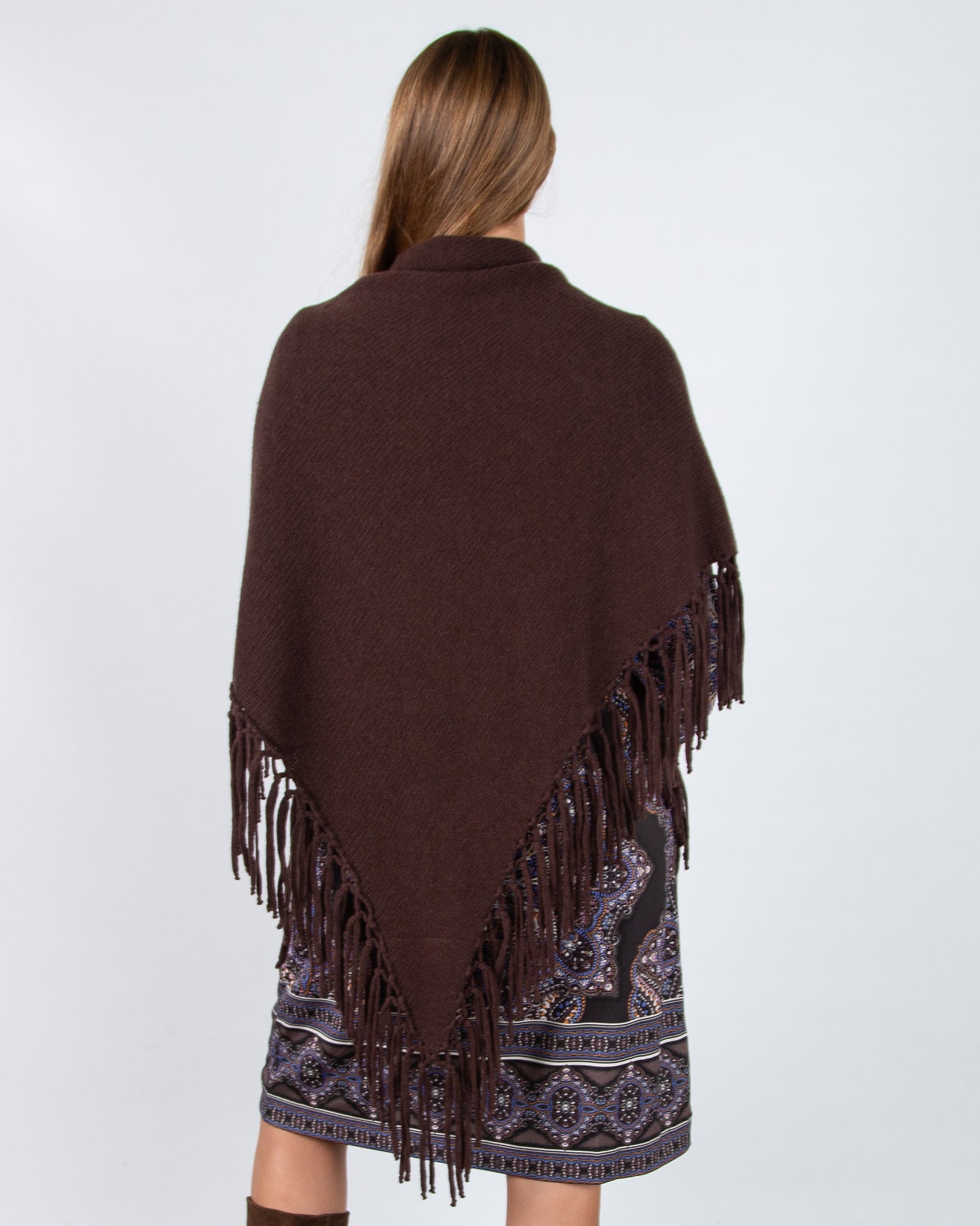 Weekend By Maxmara Tornado Tassel Trim Wool Shawl Chocolate 005