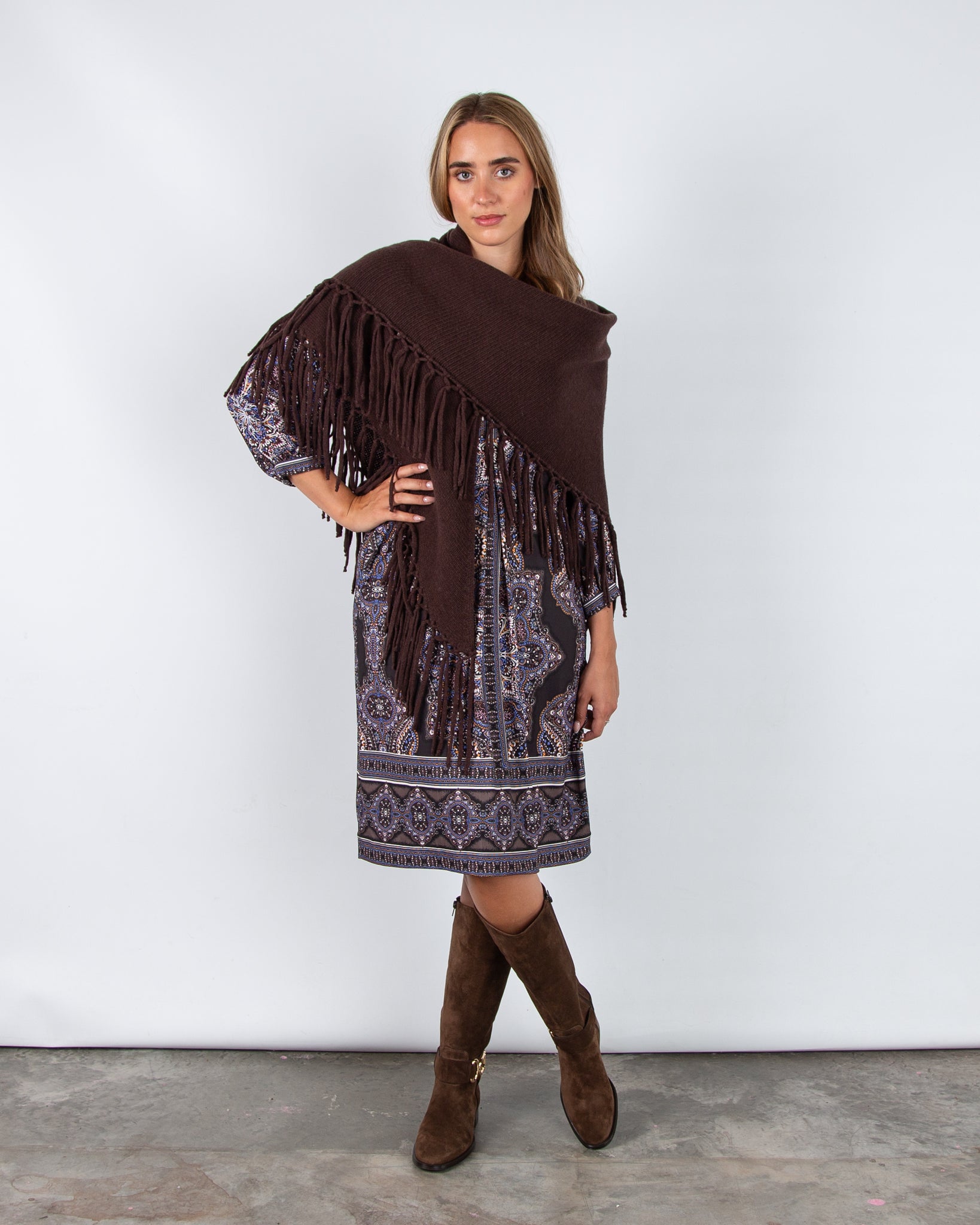 Weekend By Maxmara Tornado Tassel Trim Wool Shawl Chocolate 005