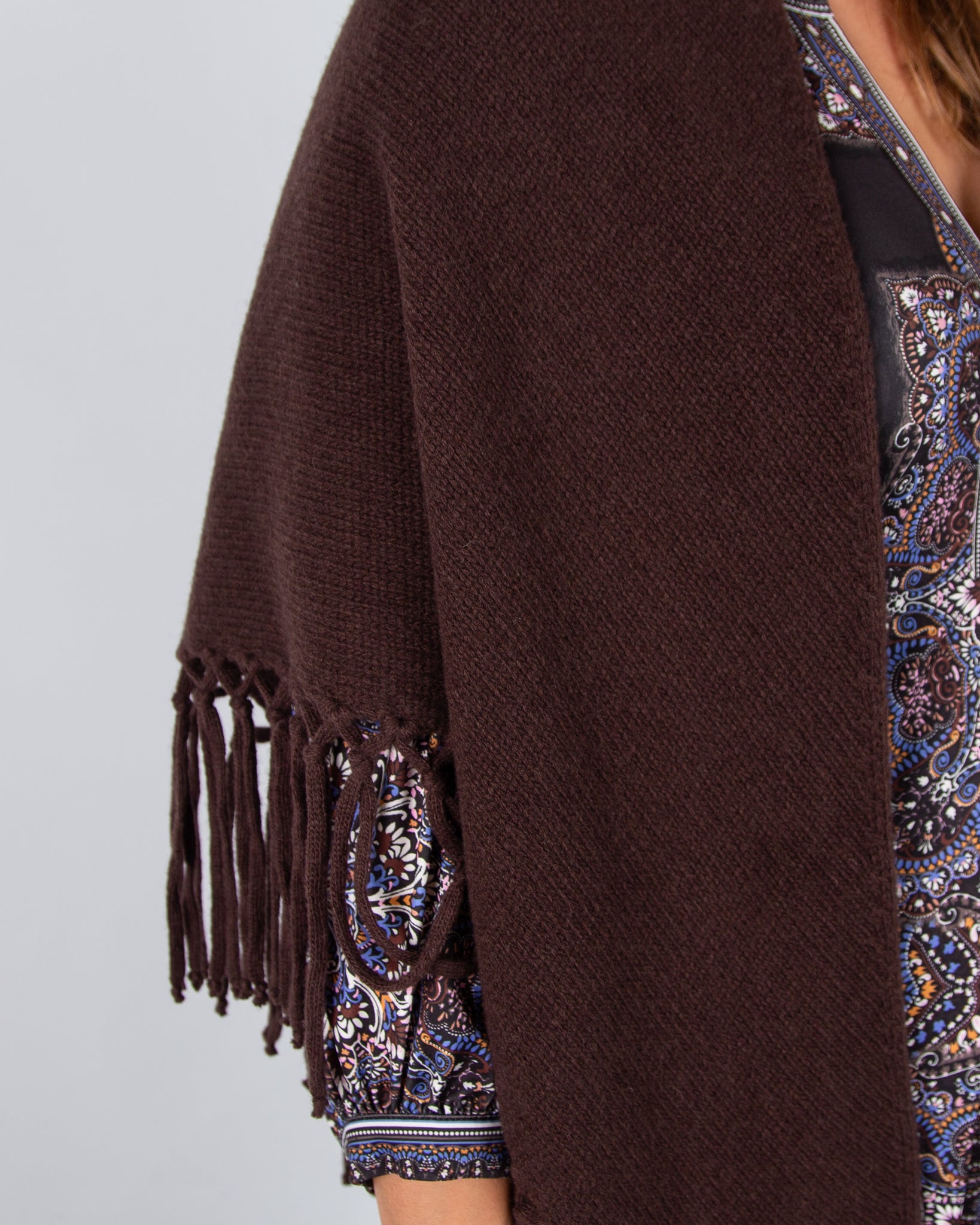 Weekend By Maxmara Tornado Tassel Trim Wool Shawl Chocolate 005