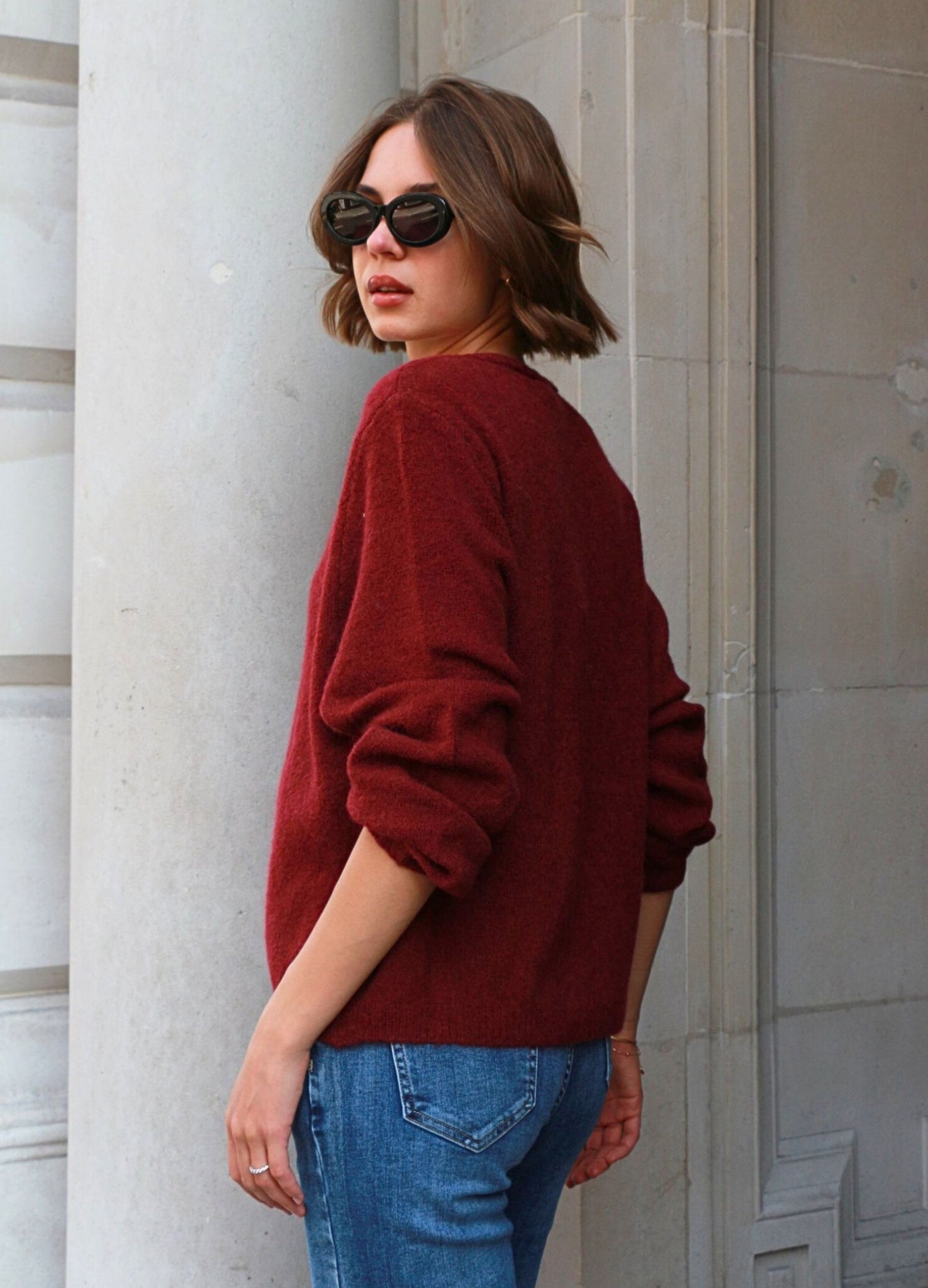 Y London Isla Soft Knit V Neck Button Through Cardigan Burgundy