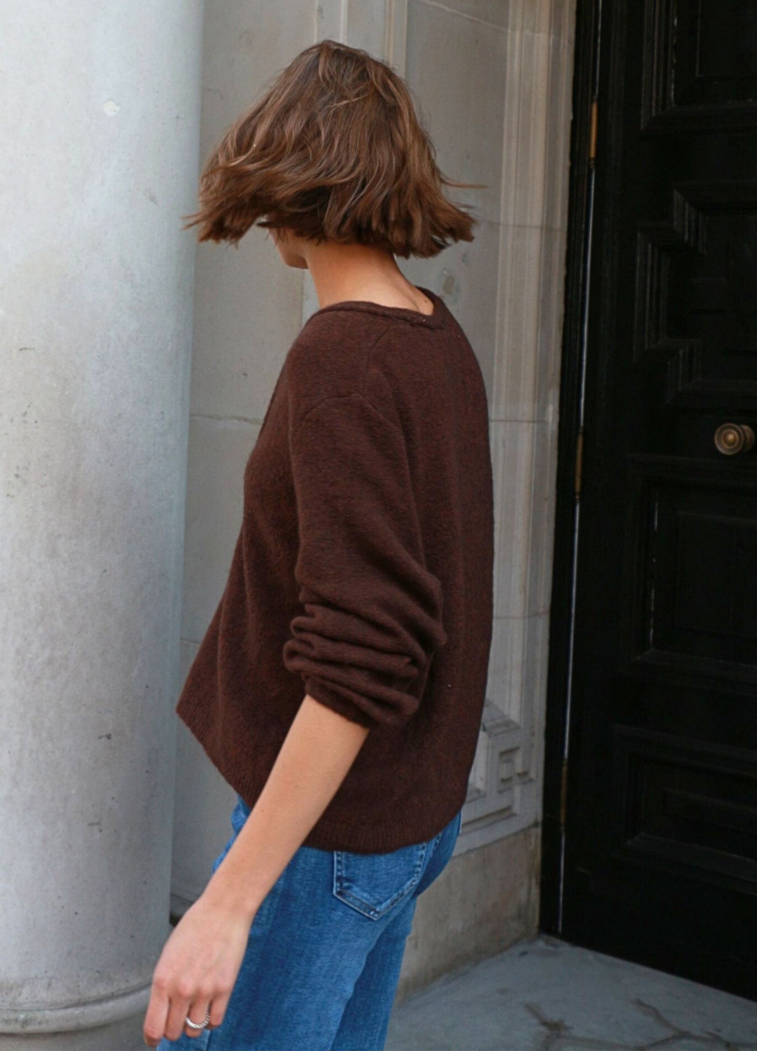 Y London Isla Soft Knit V Neck Button Through Cardigan Chocolate Brown