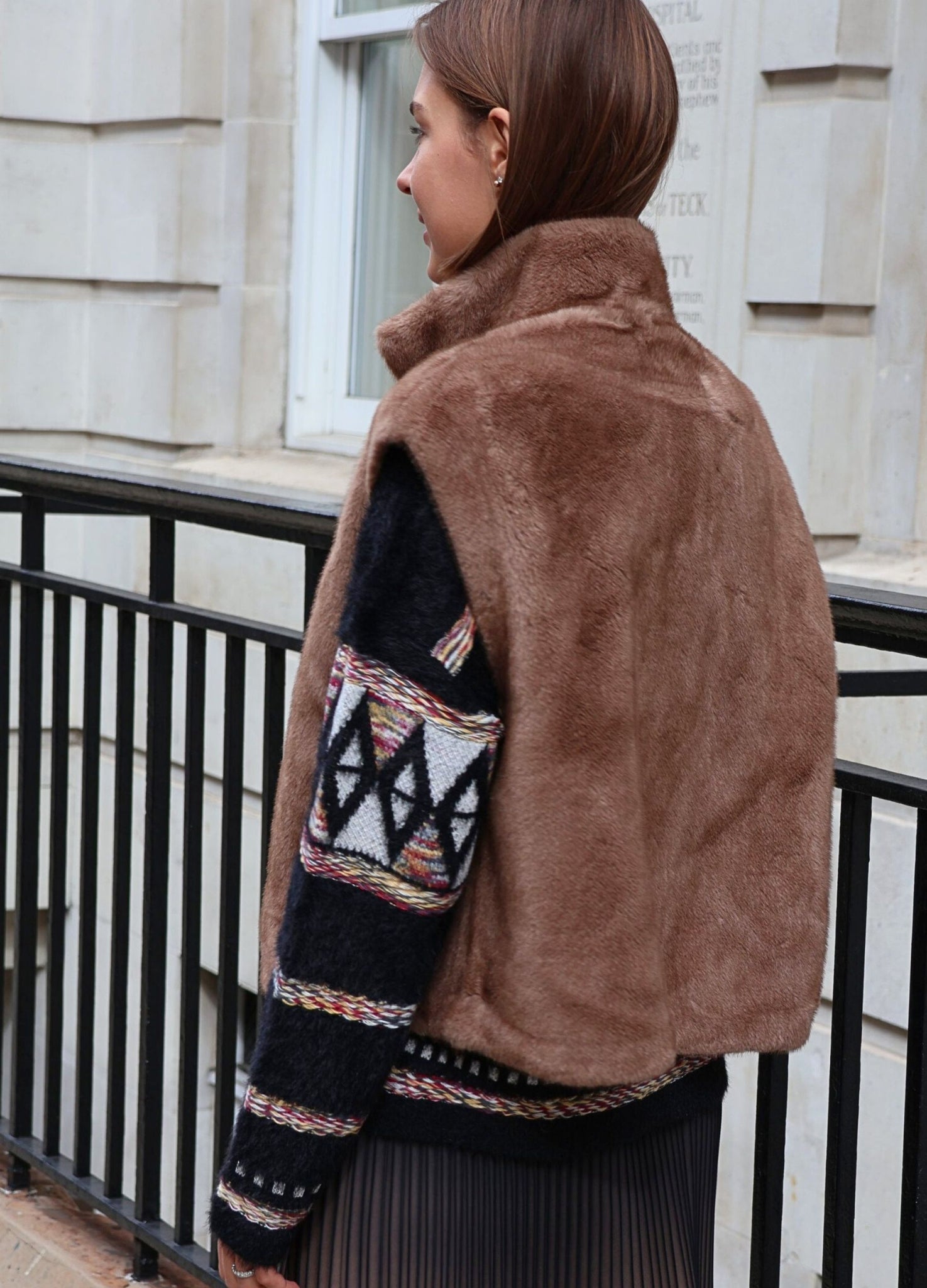Y London Mila Faux Fur Gilet With High Collar Chocolate