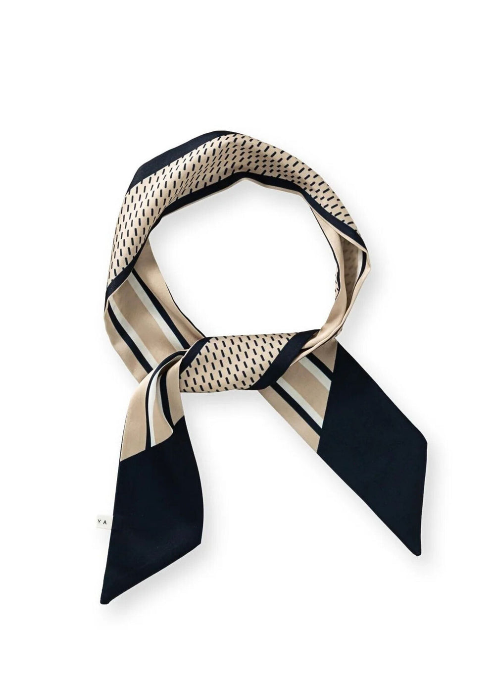 Yaya Satin Neckerchief with Border Beige/Navy