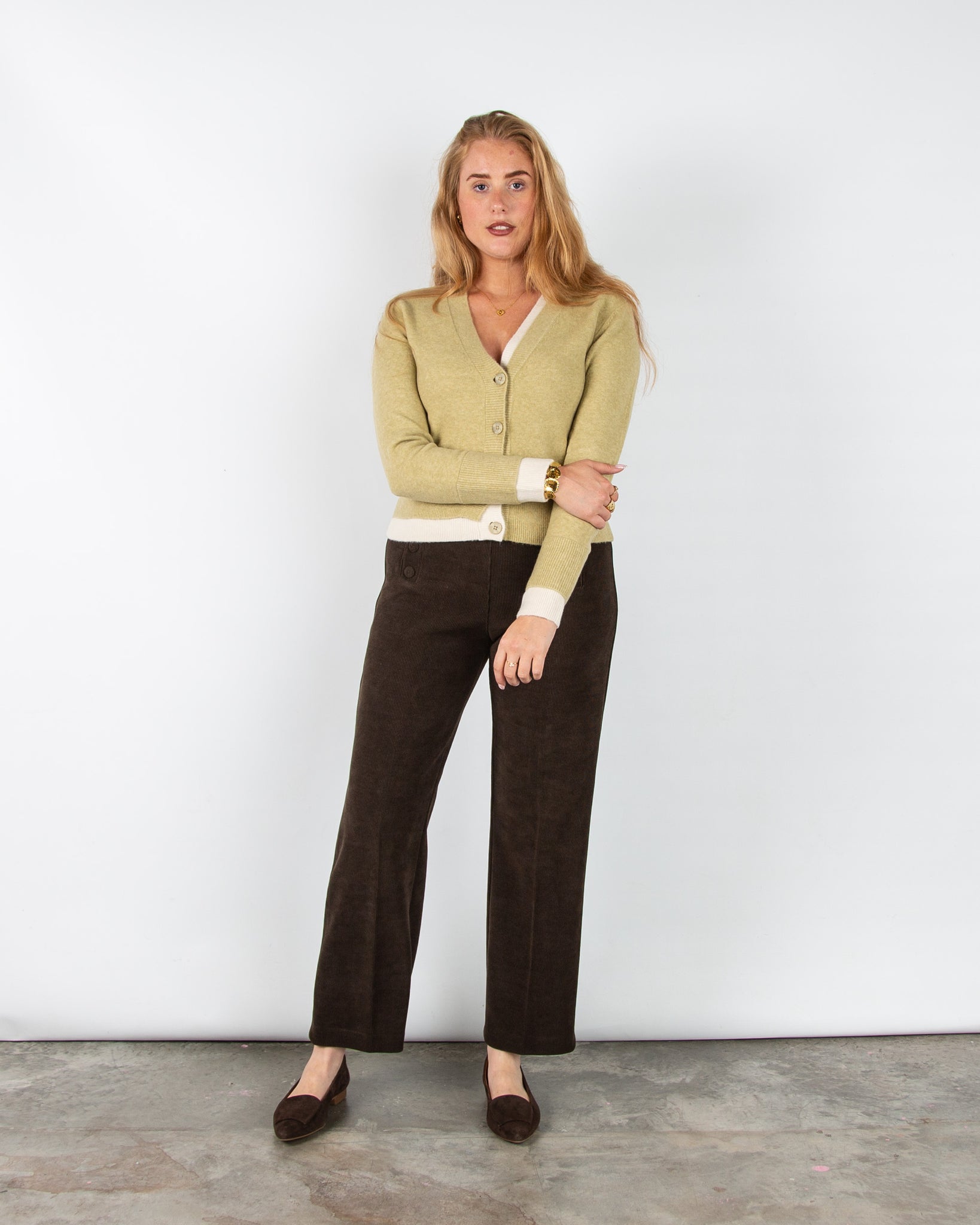 Yaya V Neck Two Tone Double Layer Cardigan Pistachio/cream
