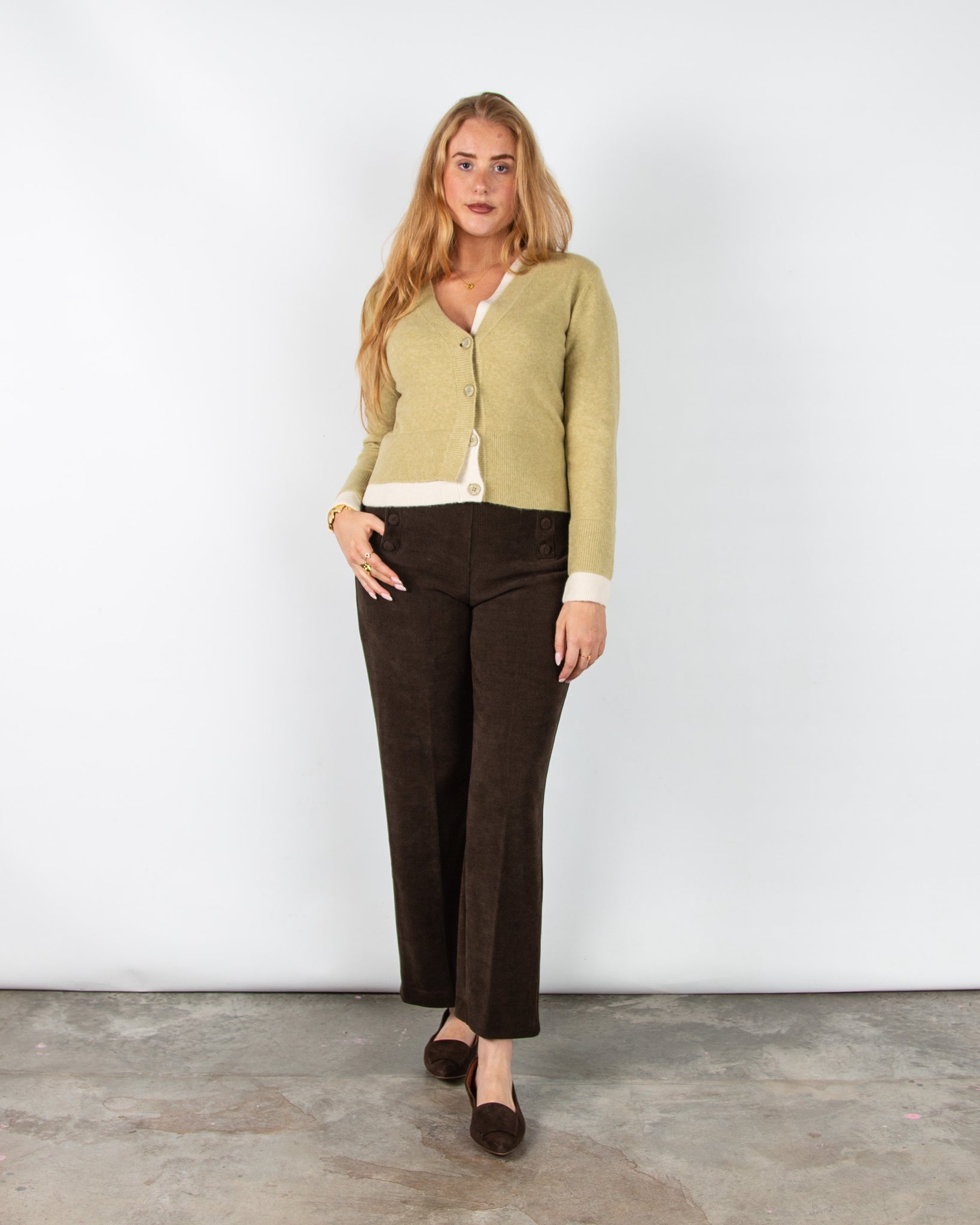 Yaya V Neck Two Tone Double Layer Cardigan Pistachio/cream