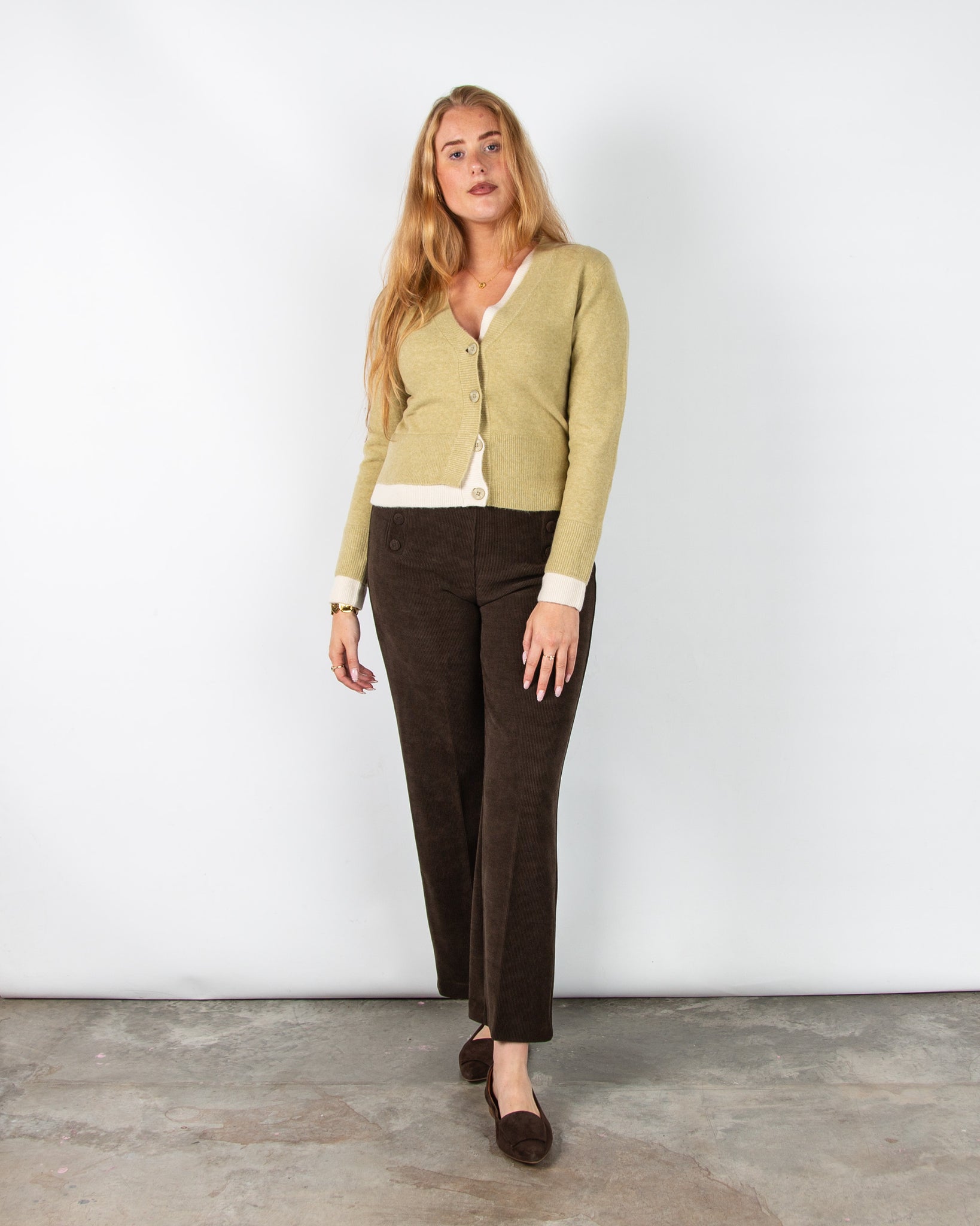 Yaya V Neck Two Tone Double Layer Cardigan Pistachio/cream