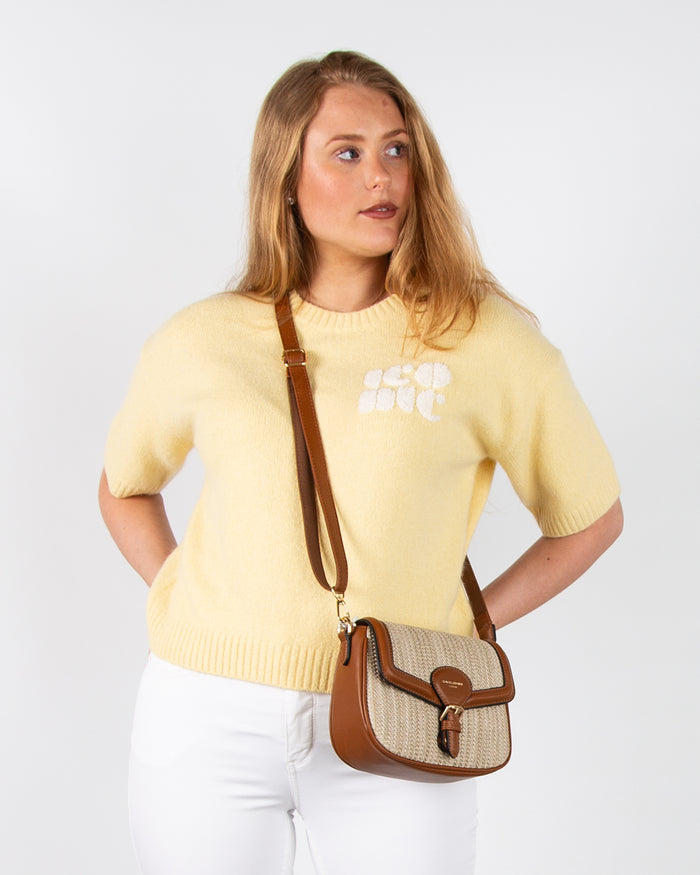 Yaya Alpaca Blend Short Sleeve Jumper with Calligraphy Detail Lemon