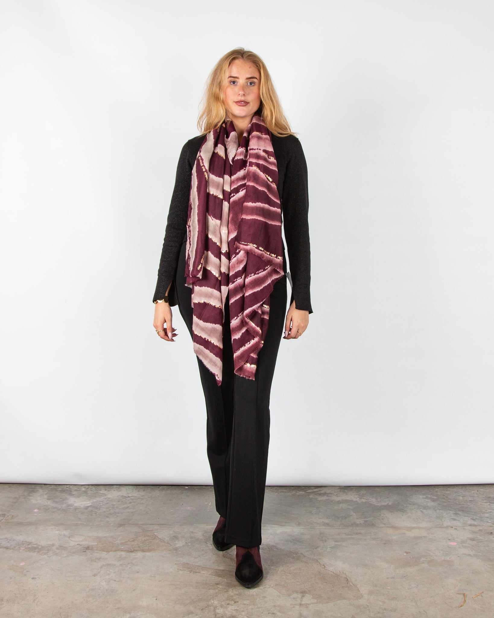 Zelly Abstract Zebra Print Fine Scarf Burgundy/Gold