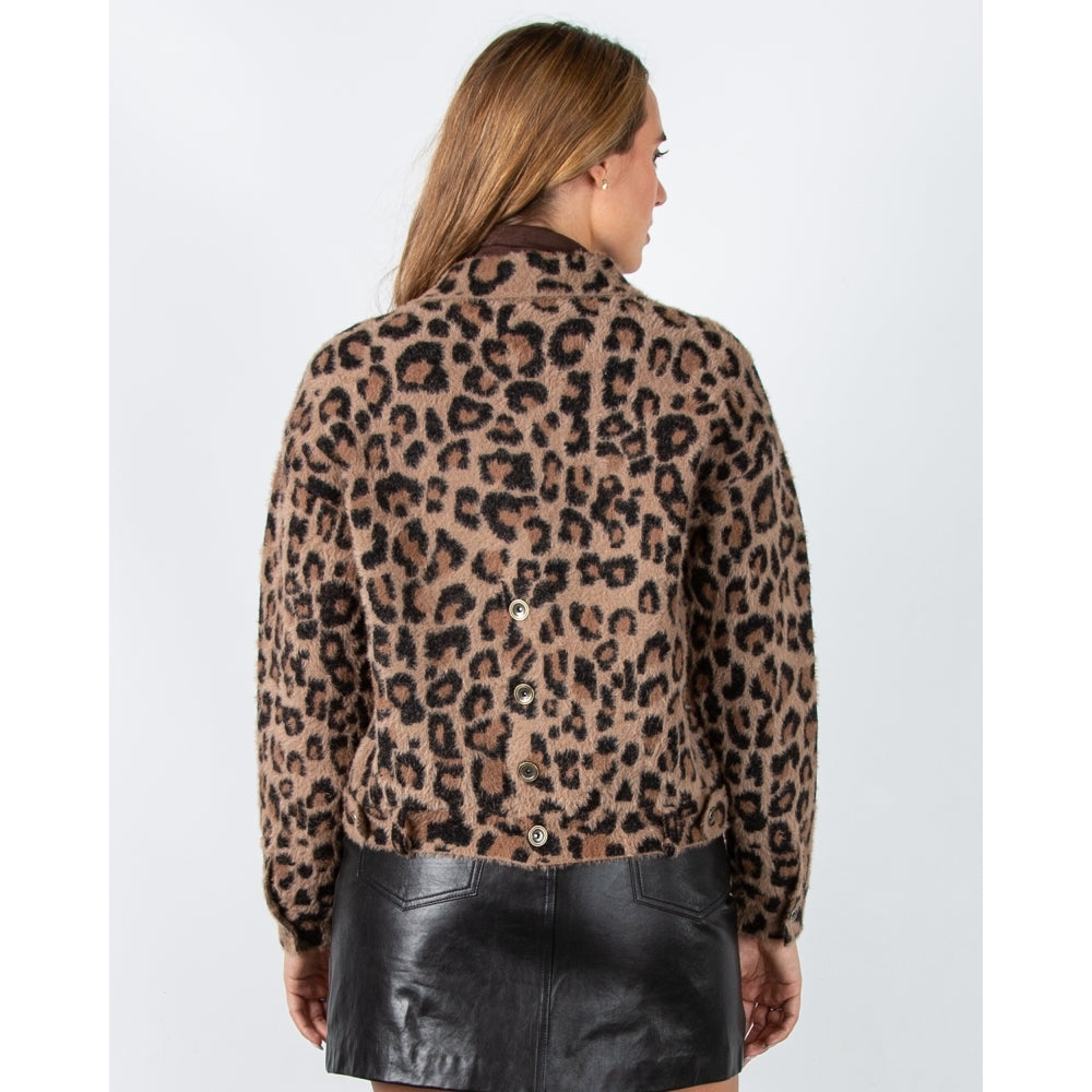 Rino & Pelle Bubbly Leopard Button Detail Fluffy Jacket With Collar Leopard