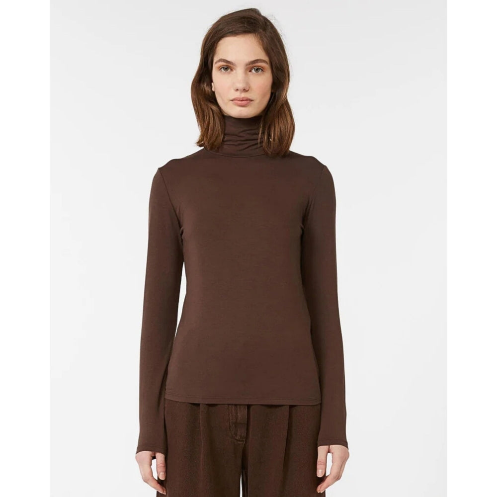 Weekend By Maxmara Multif Basic Jersey Polo Neck Top Chocolate