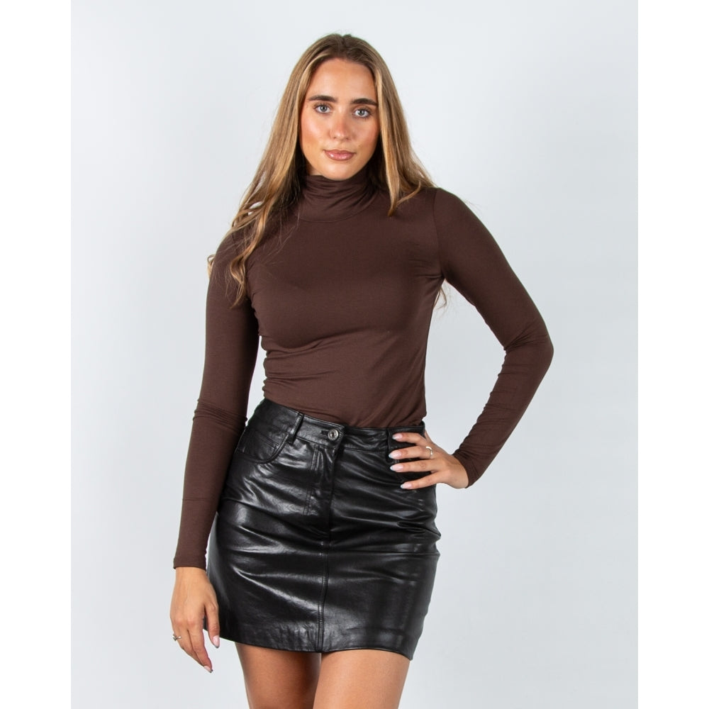 Weekend By Maxmara Multif Basic Jersey Polo Neck Top Chocolate
