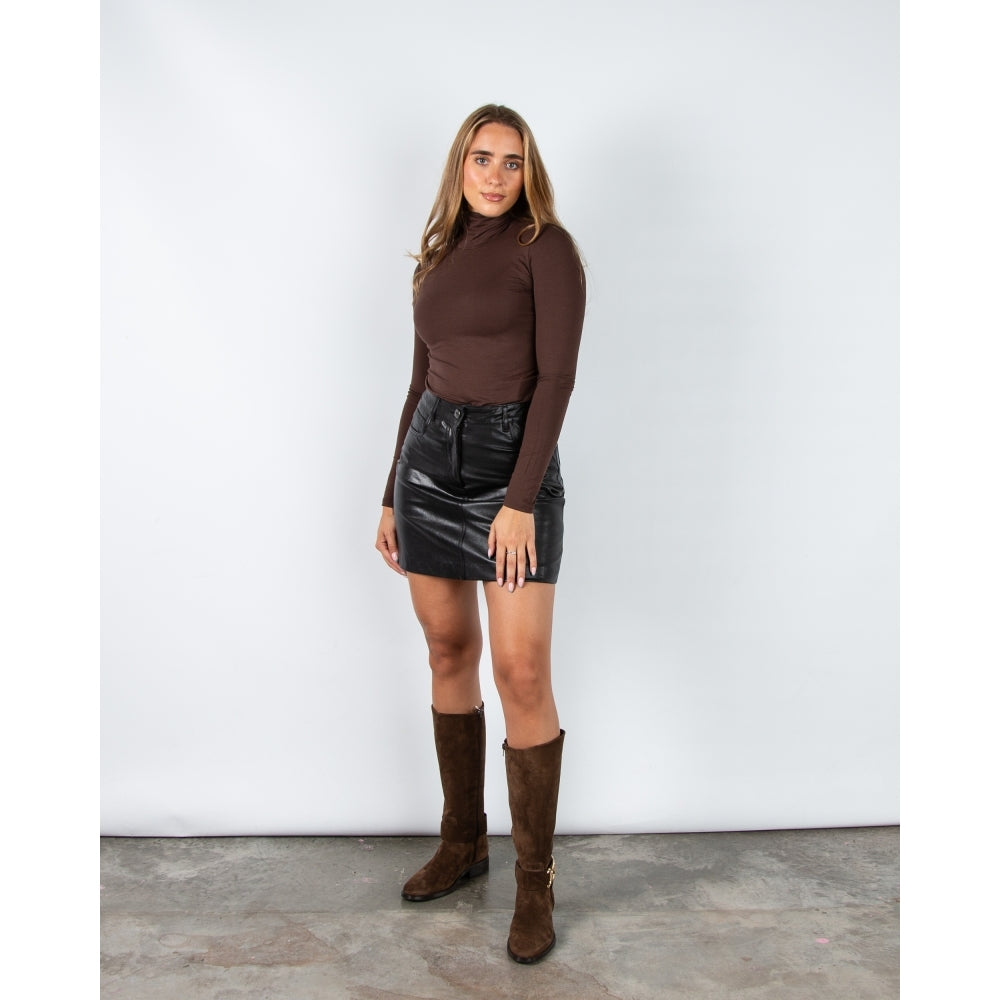 Weekend By Maxmara Multif Basic Jersey Polo Neck Top Chocolate