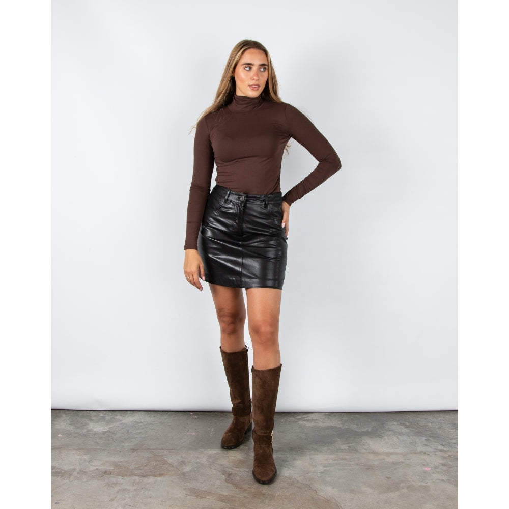 Weekend By Maxmara Multif Basic Jersey Polo Neck Top Chocolate